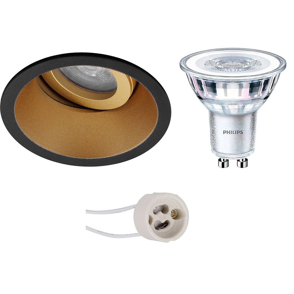 PHILIPS - LED Spot Set - CorePro 830 36D - Pragmi Zano Pro - GU10 Sockel - Einbau Rund - Mattschwarz/Gold - 4.6W - Warmweiß 3000K - Kippbar - Ø93mm