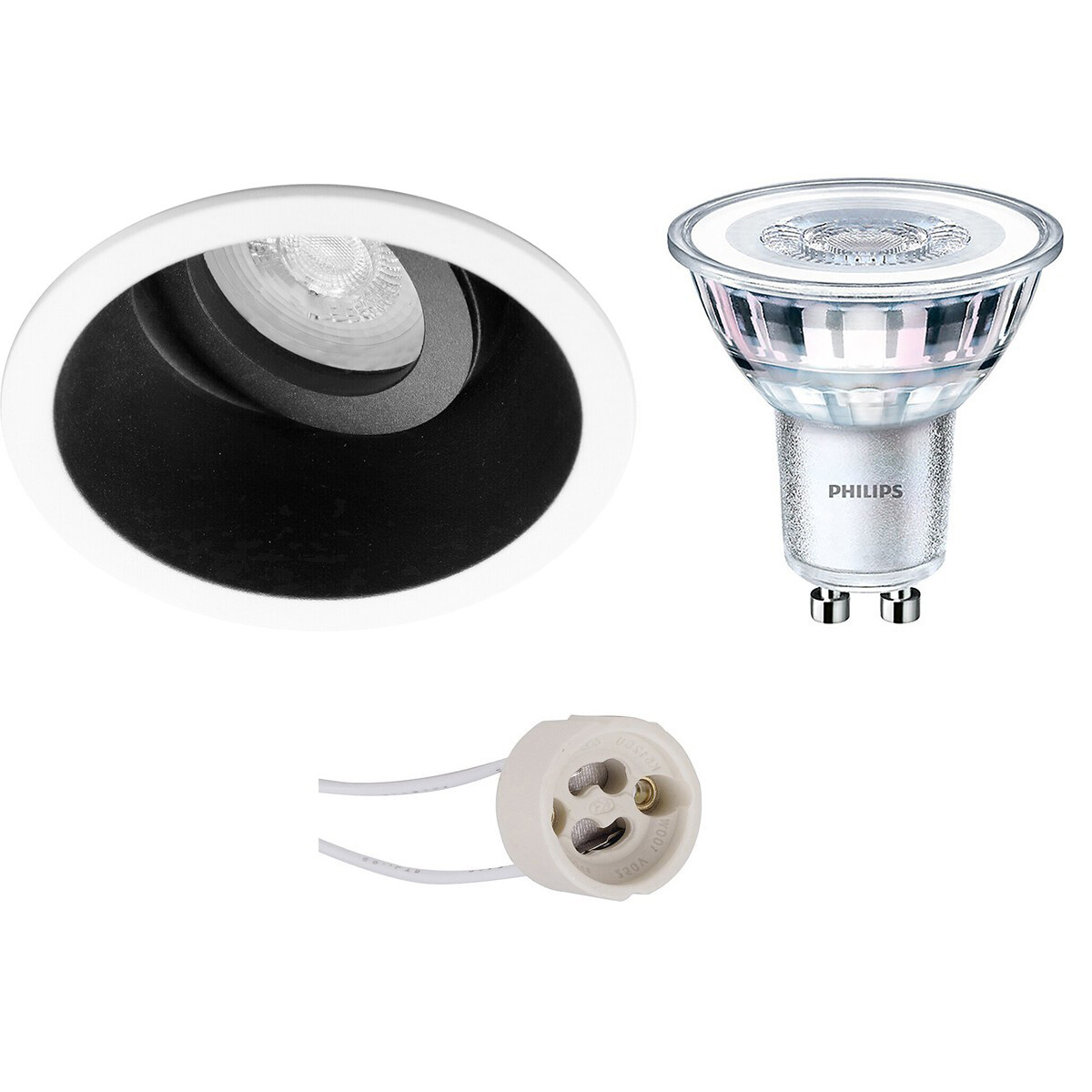 PHILIPS - LED Spot Set - CorePro 827 36D - Pragmi Zano Pro - GU10 Sockel - Einbau Rund - Mattschwarz/Weiß - 3.5W - Warmweiß 2700K - Kippbar - Ø93mm