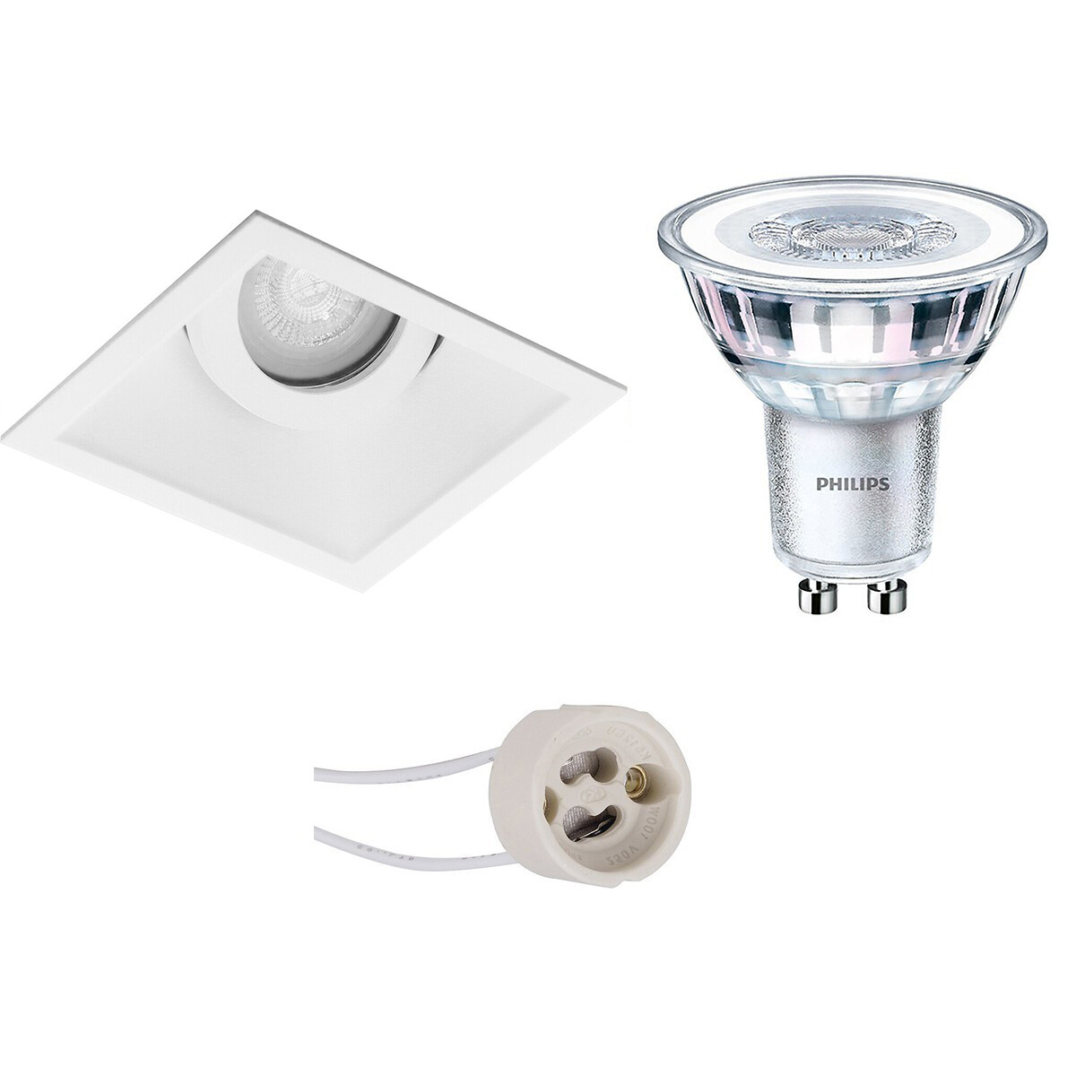 PHILIPS - LED Spot Set - CorePro 827 36D - Pragmi Zano Pro - GU10 Sockel - Einbau Quadratisch - Mattweiß - 3.5W - Warmweiß 2700K - Kippbar - 93mm