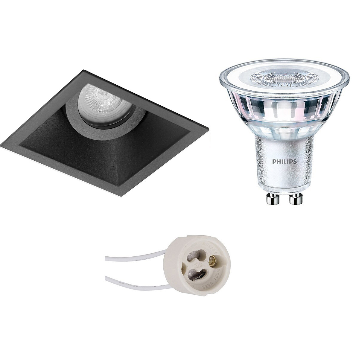 PHILIPS - LED Spot Set - CorePro 827 36D - Pragmi Zano Pro - GU10 Sockel - Einbau Quadratisch - Mattschwarz - 3.5W - Warmweiß 2700K - Kippbar - 93mm