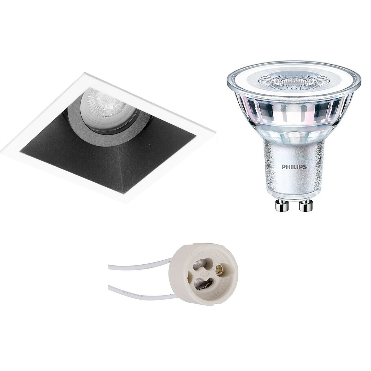 PHILIPS - LED Spot Set - CorePro 827 36D - Pragmi Zano Pro - GU10 Sockel - Einbau Quadratisch - Mattschwarz/Weiß - 3.5W - Warmweiß 2700K - Kippbar - 93mm