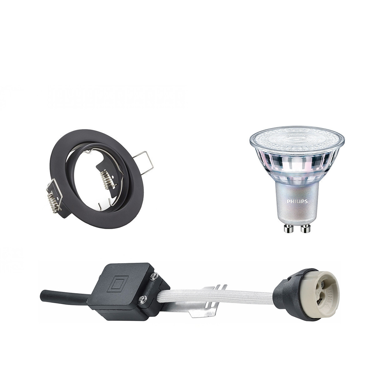 PHILIPS - LED Spot Set - MASTER 927 36D VLE - GU10 Sockel - DimTone Dimmbar - Einbau Rund - Mattschwarz - 3.7W - Warmweiß 2200K-2700K - Kippbar Ø83mm