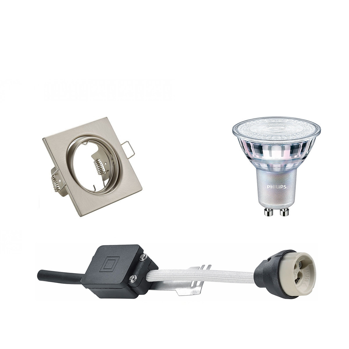 PHILIPS - LED Spot Set - MASTER 927 36D VLE - GU10 Sockel - DimTone Dimmbar - Einbau Quadratisch - Matt Nickel - 4.9W - Warmweiß 2200K-2700K - Kippbar 80mm