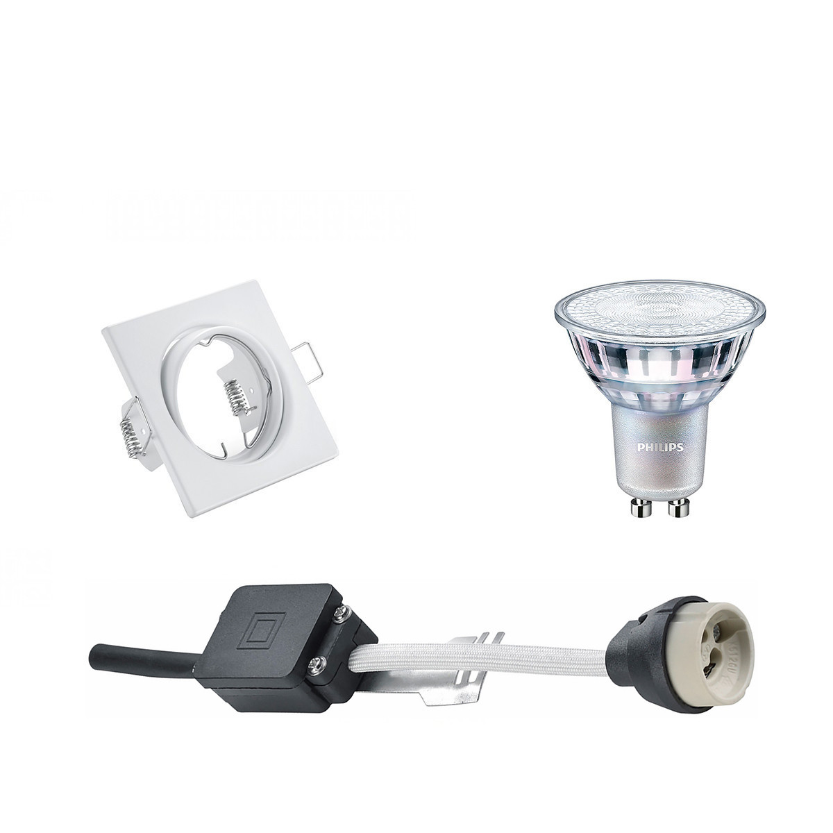 PHILIPS - LED Spot Set - MASTER 927 36D VLE - GU10 Sockel - DimTone Dimmbar - Einbau Quadratisch - Mattweiß - 3.7W - Warmweiß 2200K-2700K - Kippbar 80mm