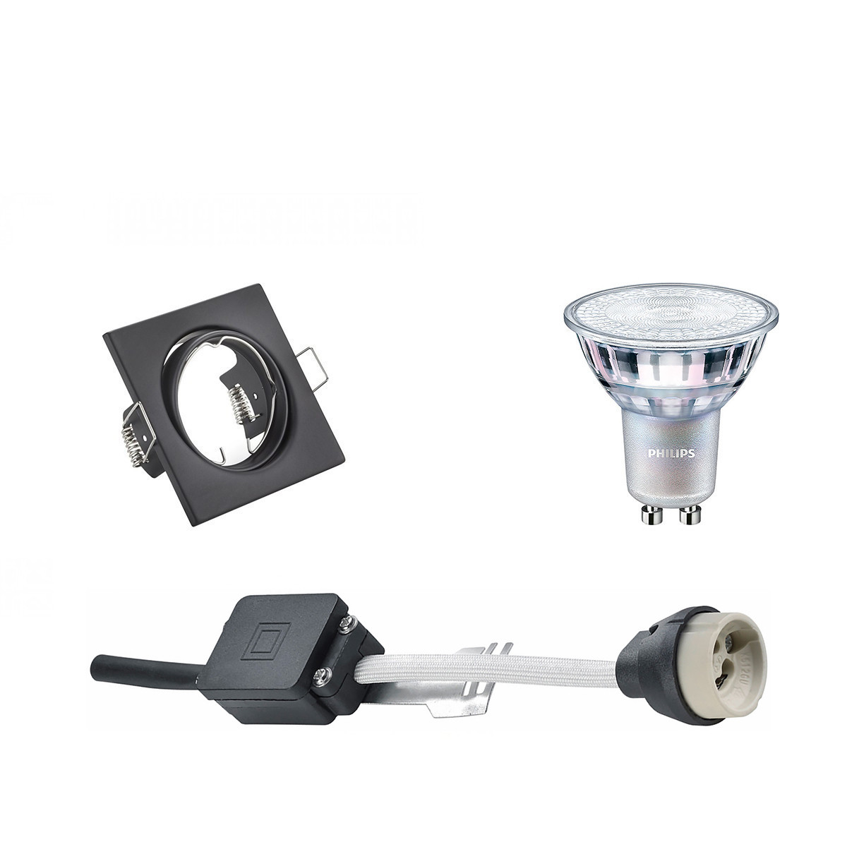 PHILIPS - LED Spot Set - MASTER 927 36D VLE - GU10 Sockel - DimTone Dimmbar - Einbau Quadratisch - Mattschwarz - 4.9W - Warmweiß 2200K-2700K - Kippbar 80mm