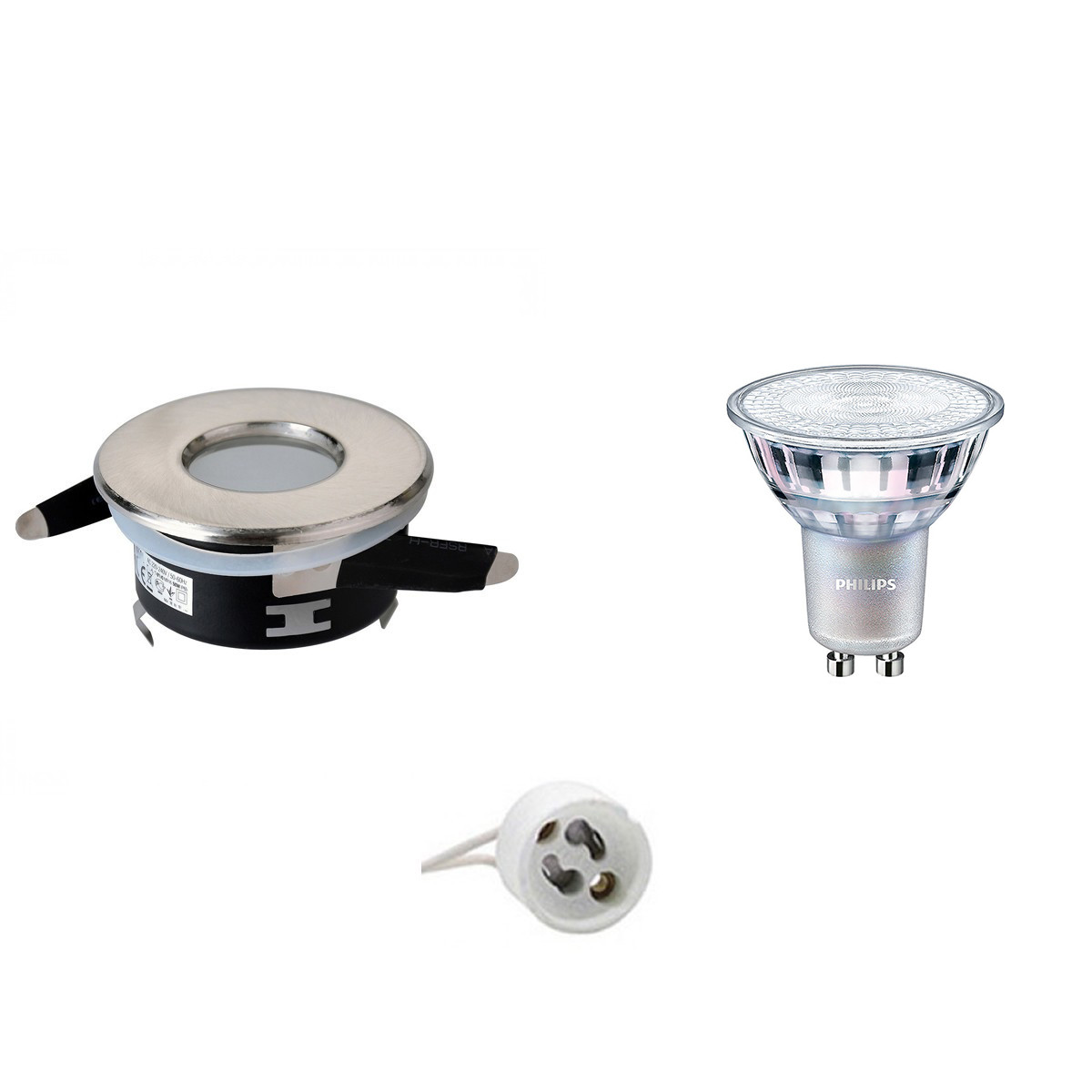 PHILIPS - LED Spot Set - MASTER 927 36D VLE - GU10 Sockel - Wasserdicht IP65 - DimTone Dimmbar - Einbau Rund - Matt Chrom - 3.7W - Warmweiß 2200K-2700K - Ø82mm