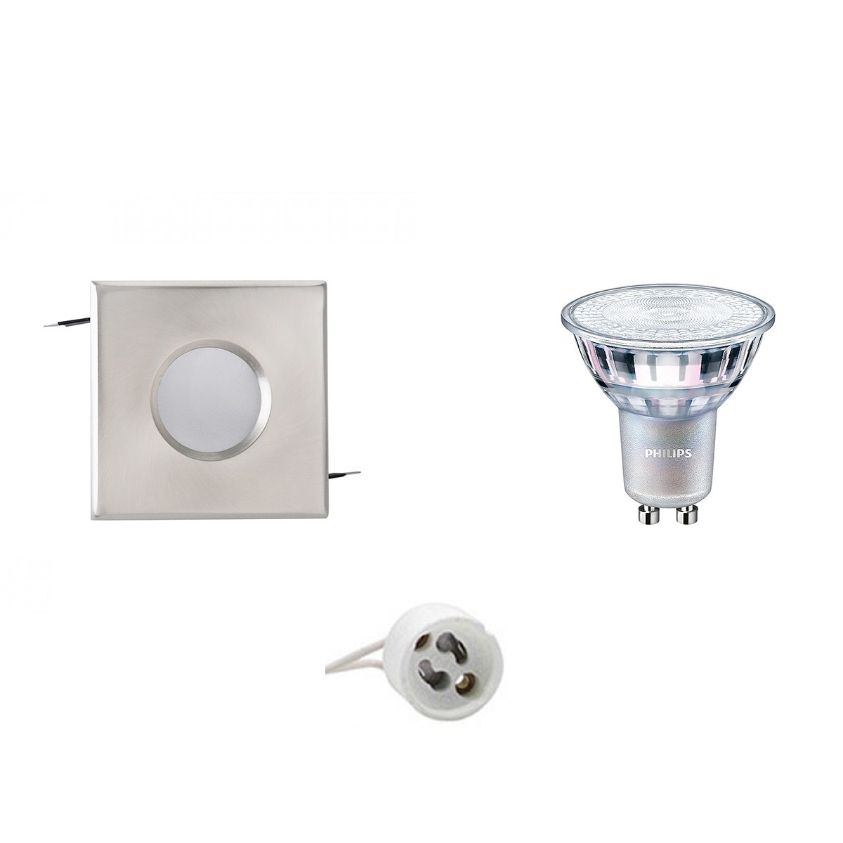 PHILIPS - LED Spot Set - MASTER 927 36D VLE - GU10 Sockel - Wasserdicht IP65 - DimTone Dimmbar - Einbau Quadratisch - Matt Chrom - 3.7W - Warmweiß 2200K-2700K - 82mm