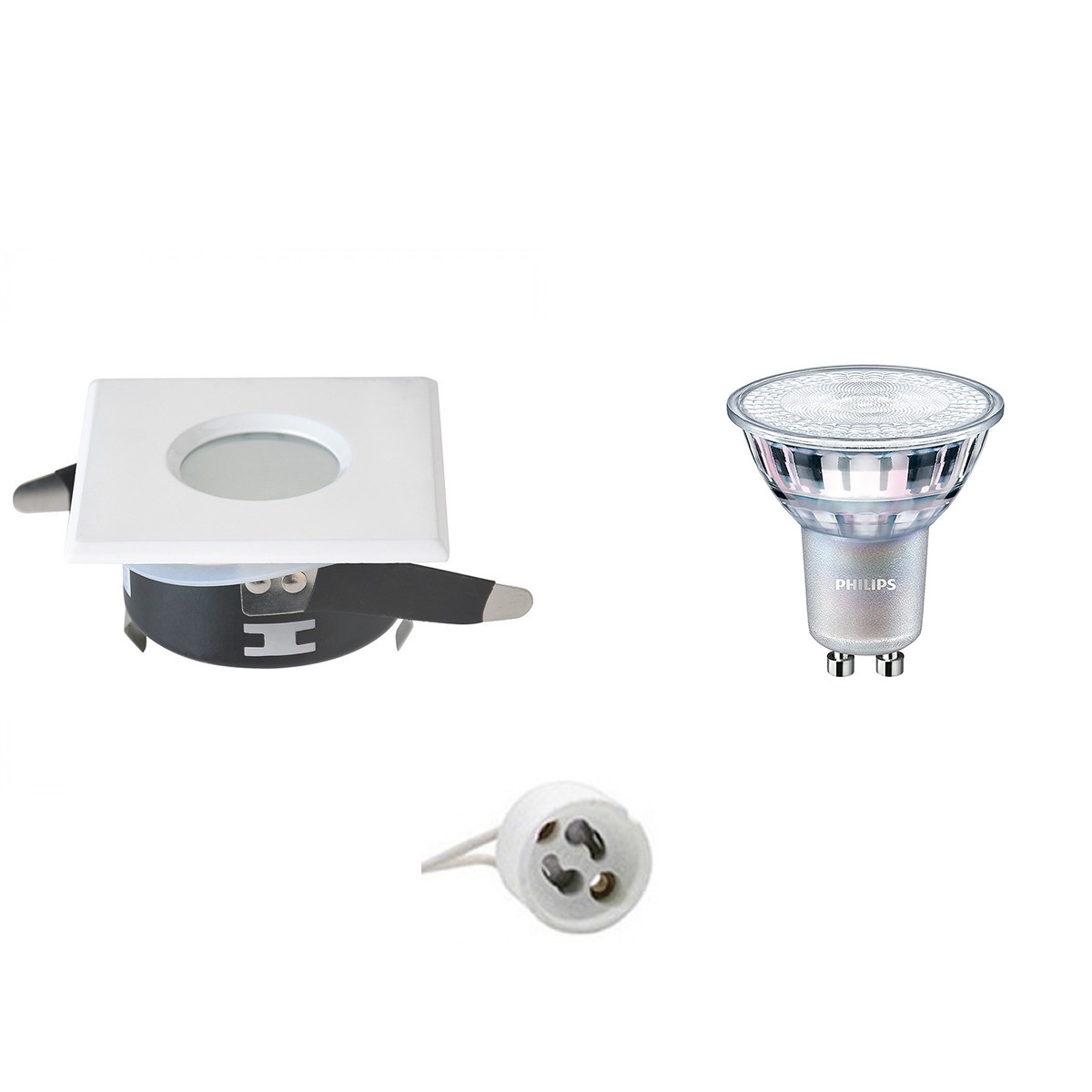 PHILIPS - LED Spot Set - MASTER 927 36D VLE - GU10 Sockel - Wasserdicht IP65 - DimTone Dimmbar - Einbau Quadratisch - Mattweiß - 4.9W - Warmweiß 2200K-2700K - 82mm