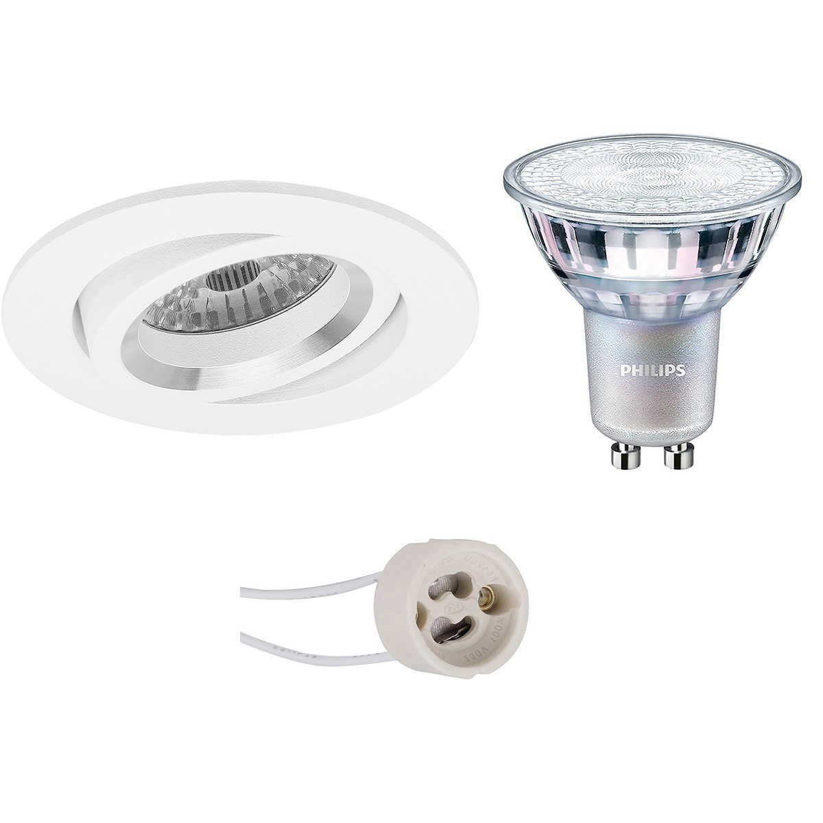 PHILIPS - LED Spot Set - MASTER 927 36D VLE - Pragmi Aerony Pro - GU10 Sockel - DimTone Dimmbar - Einbau Rund - Mattweiß - 4.9W - Warmweiß 2200K-2700K - Kippbar - Ø82mm