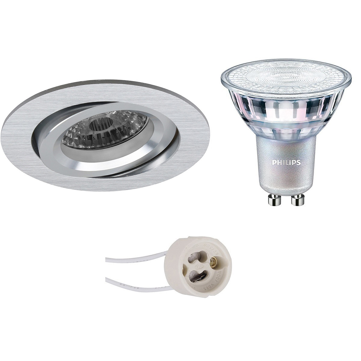 PHILIPS - LED Spot Set - MASTER 927 36D VLE - Pragmi Aerony Pro - GU10 Sockel - DimTone Dimmbar - Einbau Rund - Matt Silber - 3.7W - Warmweiß 2200K-2700K - Kippbar - Ø82mm