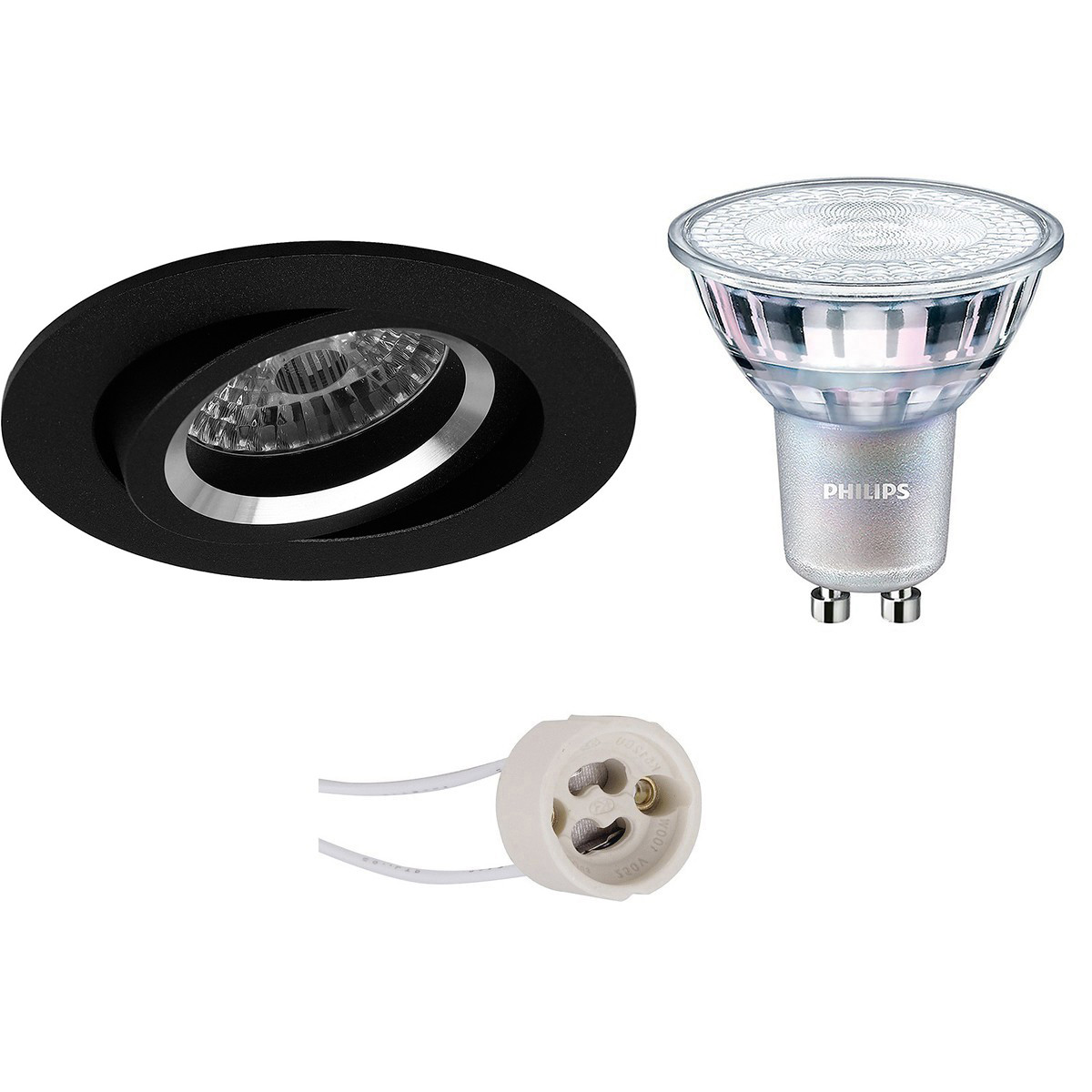 PHILIPS - LED Spot Set - MASTER 927 36D VLE - Pragmi Aerony Pro - GU10 Sockel - DimTone Dimmbar - Einbau Rund - Mattschwarz - 3.7W - Warmweiß 2200K-2700K - Kippbar - Ø82mm