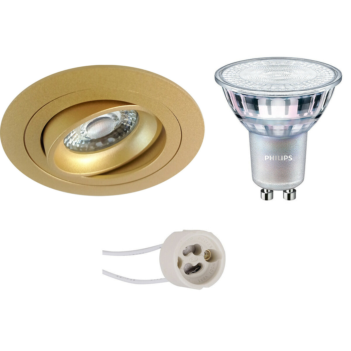 PHILIPS - LED Spot Set - MASTER 927 36D VLE - Pragmi Alpin Pro - GU10 Sockel - DimTone Dimmbar - Einbau Rund - Matt Gold - 3.7W - Warmweiß 2200K-2700K - Kippbar - Ø92mm