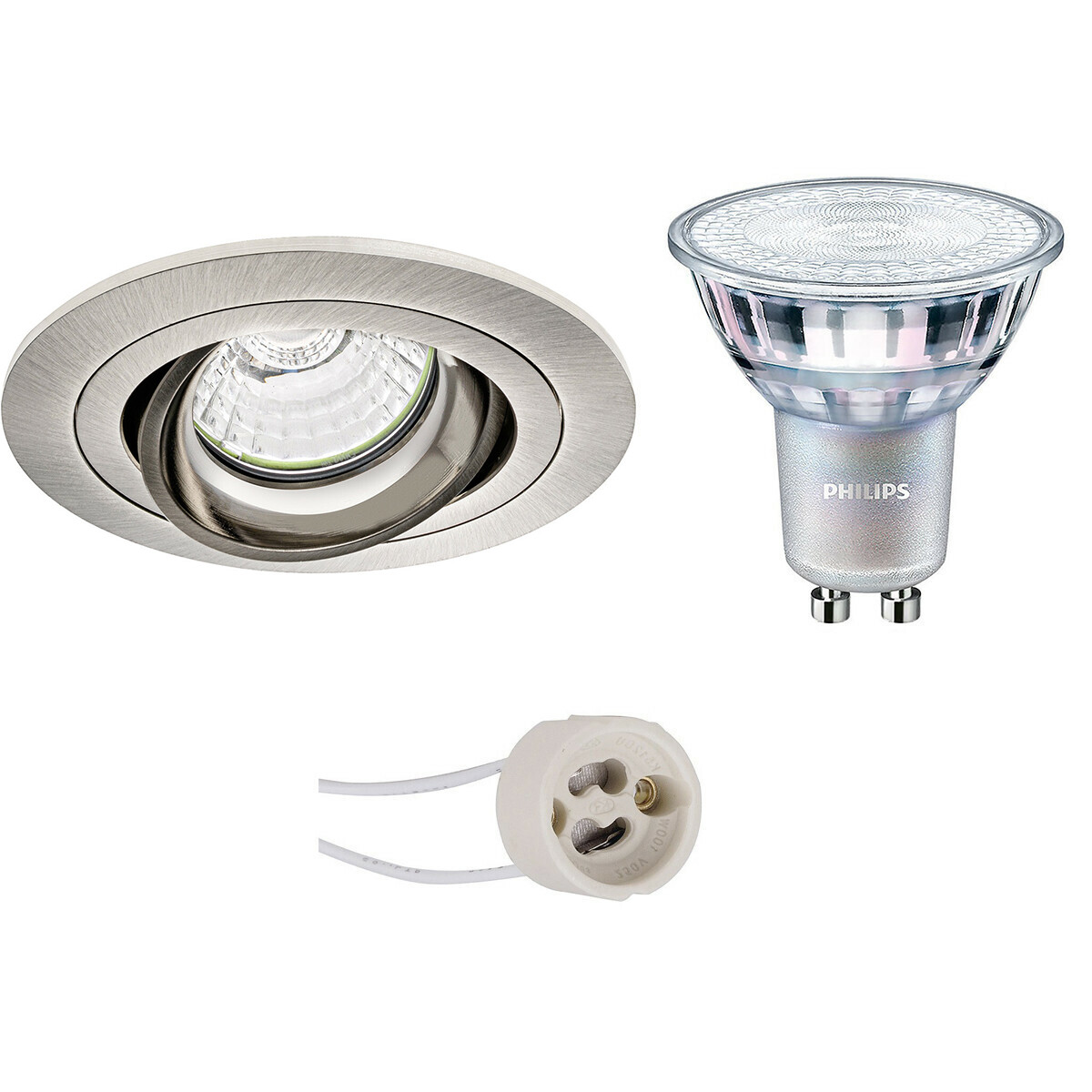 PHILIPS - LED Spot Set - MASTER 927 36D VLE - Pragmi Alpin Pro - GU10 Sockel - DimTone Dimmbar - Einbau Rund - Matt Nickel - 4.9W - Warmweiß 2200K-2700K - Kippbar - Ø92mm