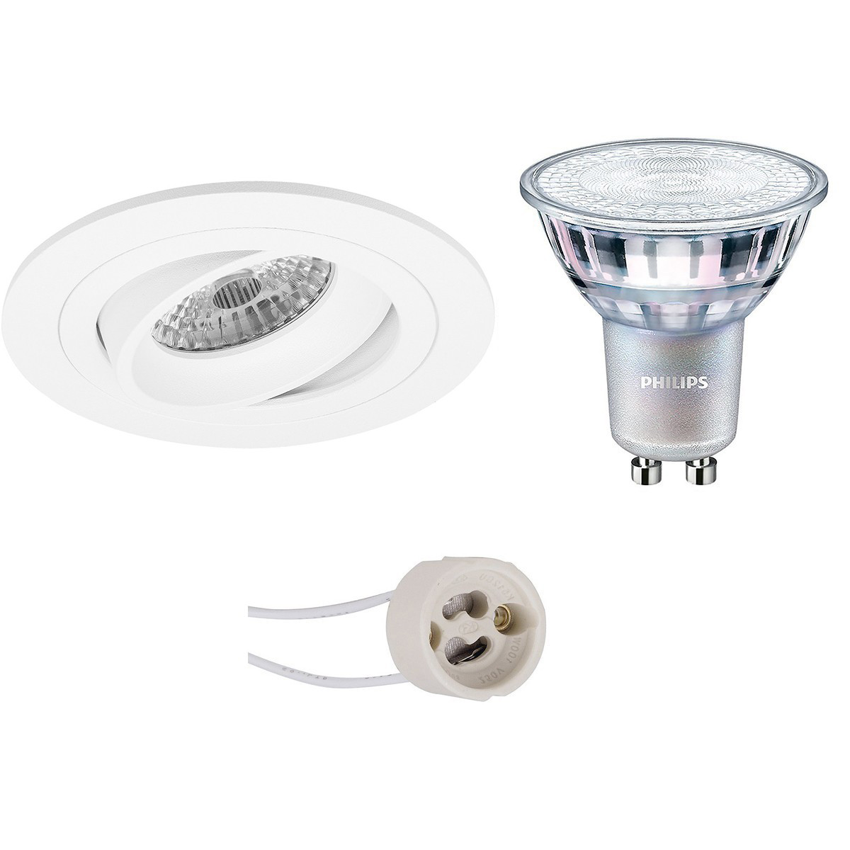 PHILIPS - LED Spot Set - MASTER 927 36D VLE - Pragmi Alpin Pro - GU10 Sockel - DimTone Dimmbar - Einbau Rund - Mattweiß - 4.9W - Warmweiß 2200K-2700K - Kippbar Ø92mm