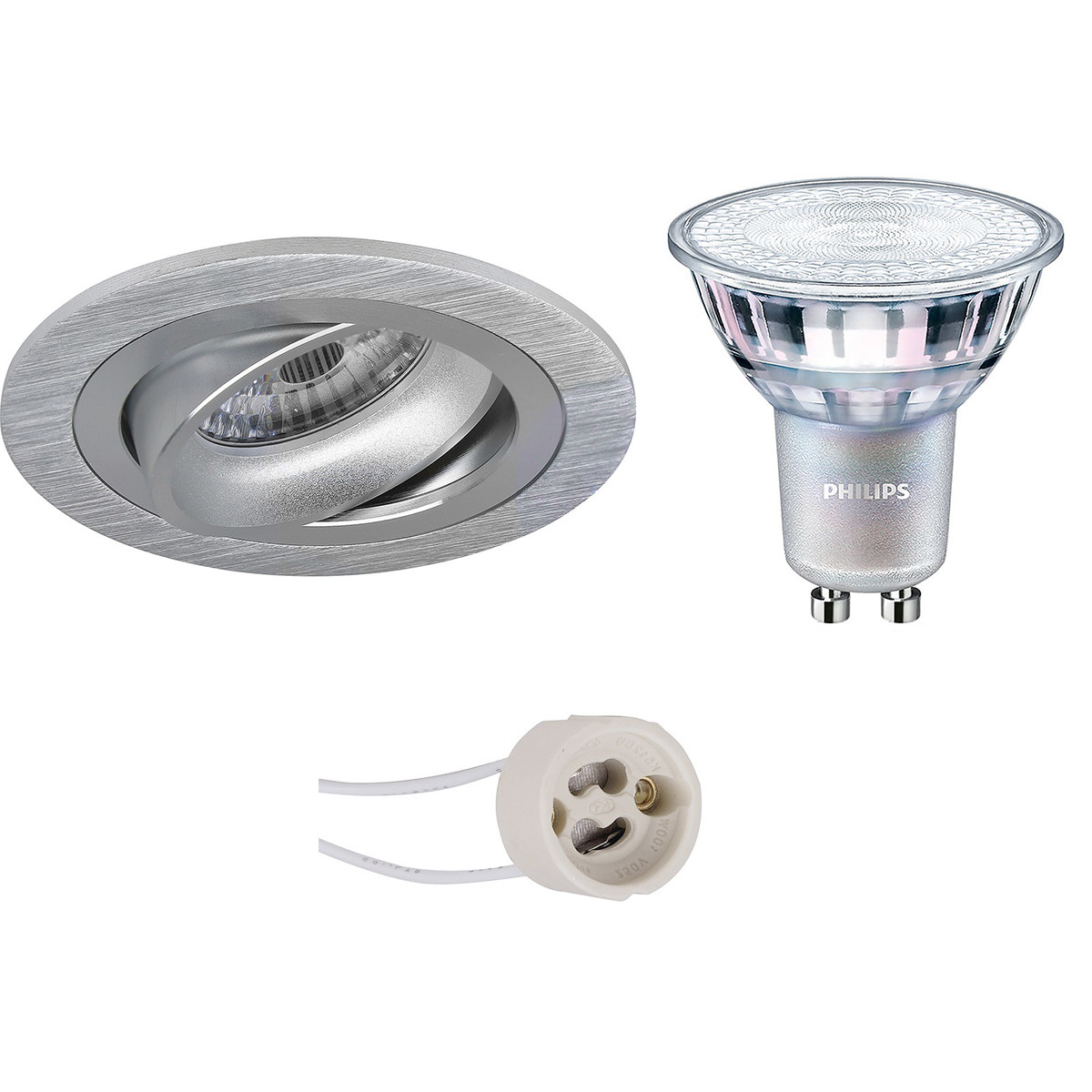 PHILIPS - LED Spot Set - MASTER 927 36D VLE - Pragmi Alpin Pro - GU10 Sockel - DimTone Dimmbar - Einbau Rund - Matt Silber - 3.7W - Warmweiß 2200K-2700K - Kippbar Ø92mm