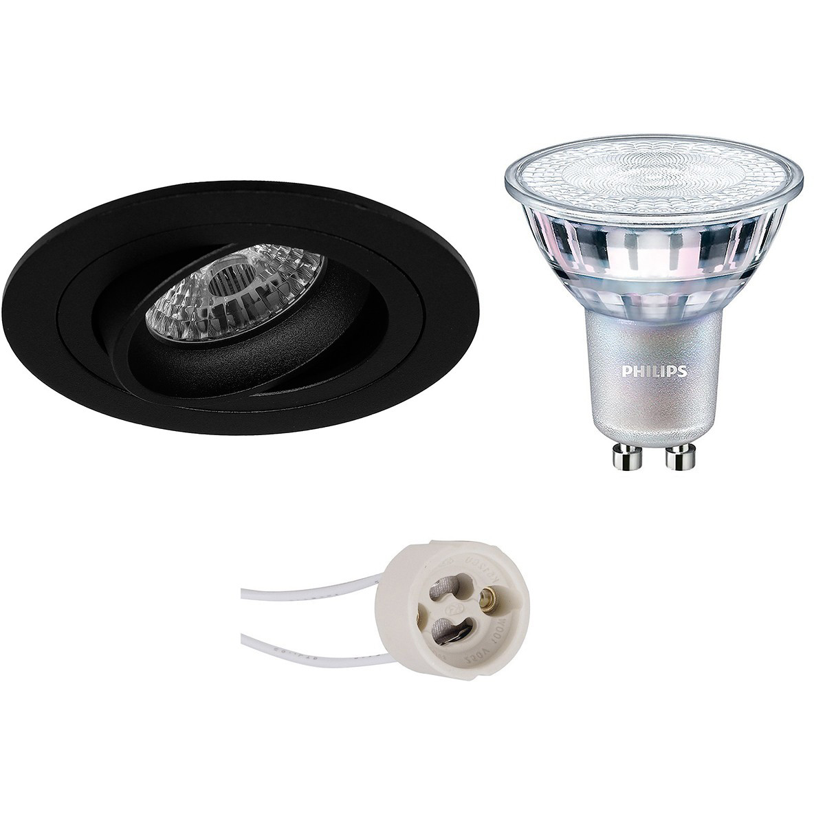 PHILIPS - LED Spot Set - MASTER 927 36D VLE - Pragmi Alpin Pro - GU10 Sockel - DimTone Dimmbar - Einbau Rund - Mattschwarz - 4.9W - Warmweiß 2200K-2700K - Kippbar Ø92mm