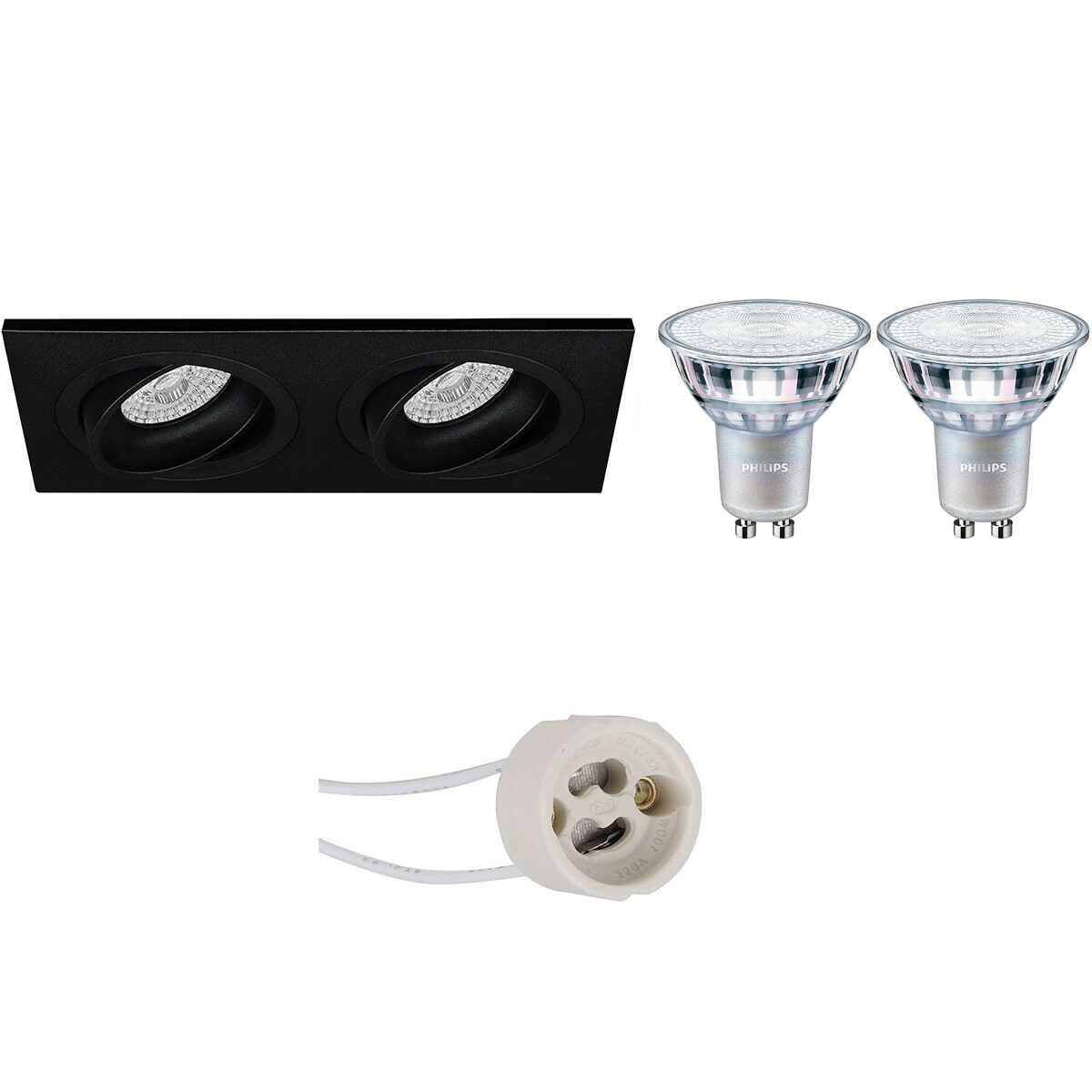 PHILIPS - LED Spot Set - MASTER 927 36D VLE - Pragmi Borny Pro - GU10 Sockel - DimTone Dimmbar - Einbau Rechteckig Doppel - Mattschwarz - 3.7W - Warmweiß 2200K-2700K - Kippbar - 175x92mm