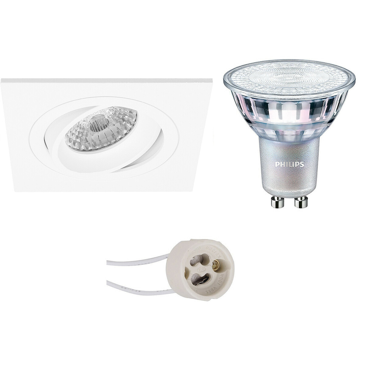 PHILIPS - LED Spot Set - MASTER 927 36D VLE - Pragmi Borny Pro - GU10 Sockel - DimTone Dimmbar - Einbau Quadratisch - Mattweiß - 4.9W - Warmweiß 2200K-2700K - Kippbar - 92mm