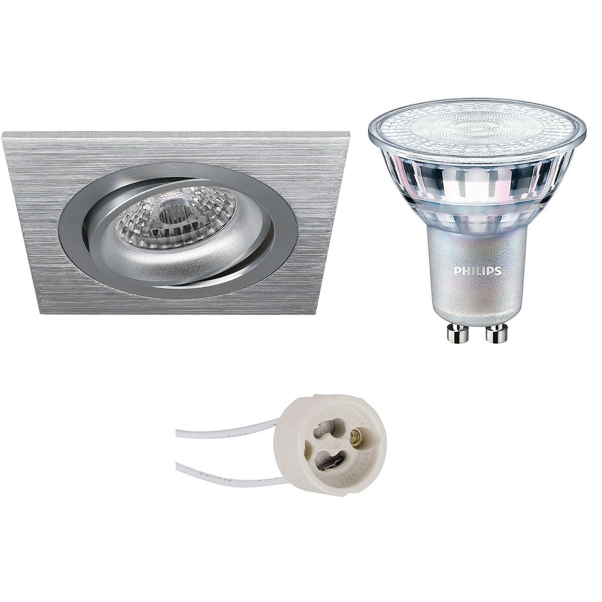 PHILIPS - LED Spot Set - MASTER 927 36D VLE - Pragmi Borny Pro - GU10 Sockel - DimTone Dimmbar - Einbau Quadratisch - Matt Silber - 3.7W - Warmweiß 2200K-2700K - Kippbar - 92mm