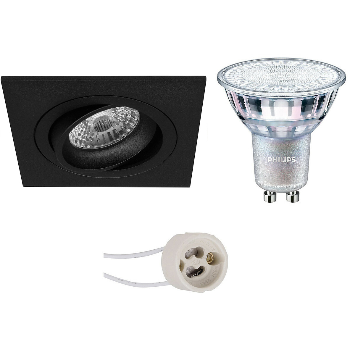 PHILIPS - LED Spot Set - MASTER 927 36D VLE - Pragmi Borny Pro - GU10 Sockel - DimTone Dimmbar - Einbau Quadratisch - Mattschwarz - 4.9W - Warmweiß 2200K-2700K - Kippbar - 92mm