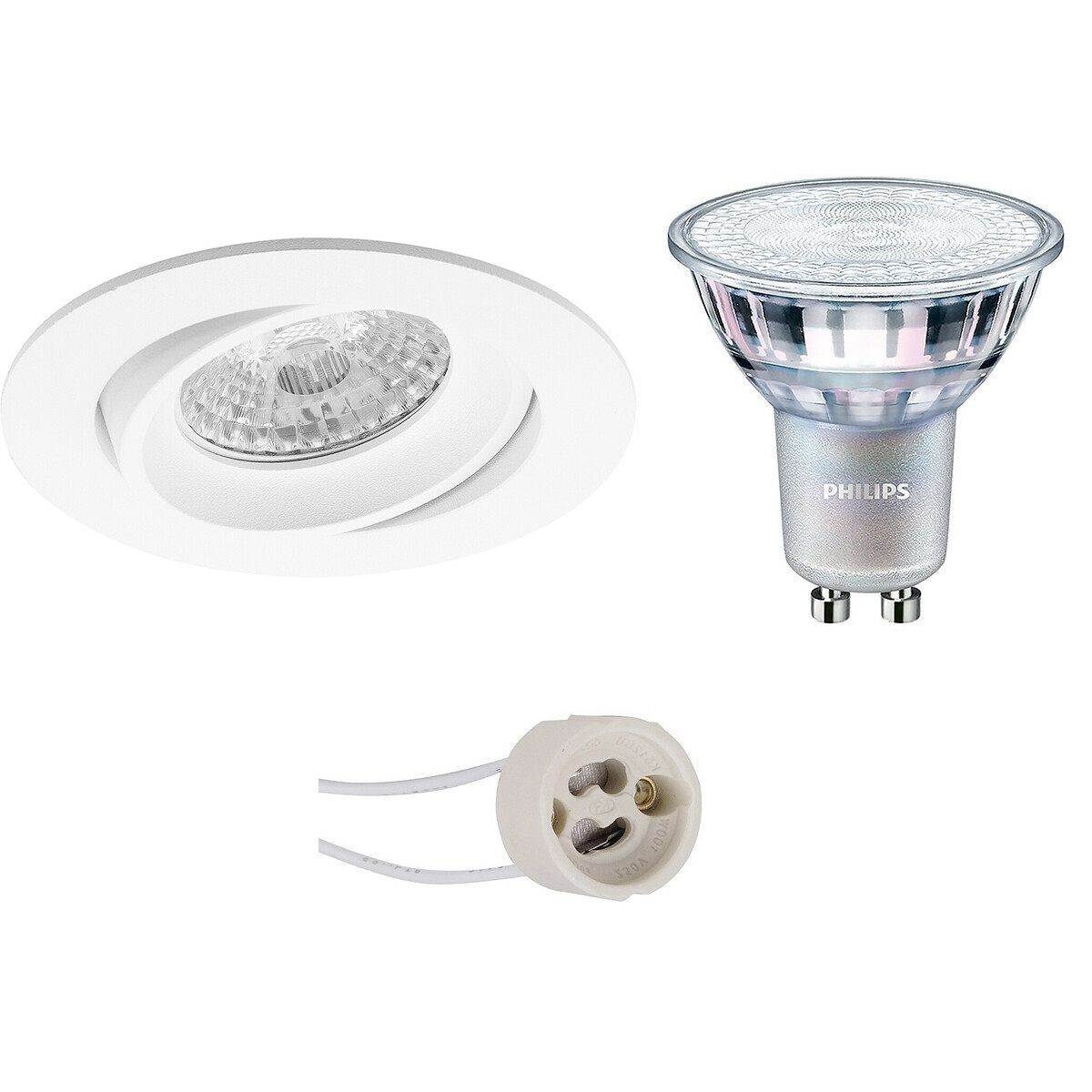 PHILIPS - LED Spot Set - MASTER 927 36D VLE - Pragmi Delton Pro - GU10 Sockel - DimTone Dimmbar - Einbau Rund - Mattweiß - 4.9W - Warmweiß 2200K-2700K - Kippbar - Ø82mm