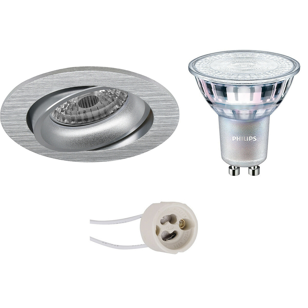 PHILIPS - LED Spot Set - MASTER 927 36D VLE - Pragmi Delton Pro - GU10 Sockel - DimTone Dimmbar - Einbau Rund - Matt Silber - 3.7W - Warmweiß 2200K-2700K - Kippbar - Ø82mm