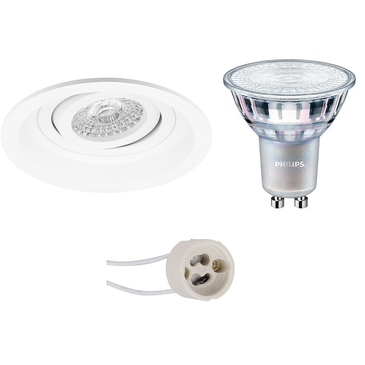 PHILIPS - LED Spot Set - MASTER 927 36D VLE - Pragmi Domy Pro - GU10 Sockel - DimTone Dimmbar - Einbau Rund - Mattweiß - 3.7W - Warmweiß 2200K-2700K - Deep - Kippbar - Ø105mm