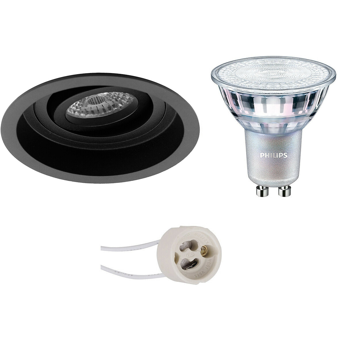 PHILIPS - LED Spot Set - MASTER 927 36D VLE - Pragmi Domy Pro - GU10 Sockel - DimTone Dimmbar - Einbau Rund - Mattschwarz - 3.7W - Warmweiß 2200K-2700K - Deep - Kippbar - Ø105mm