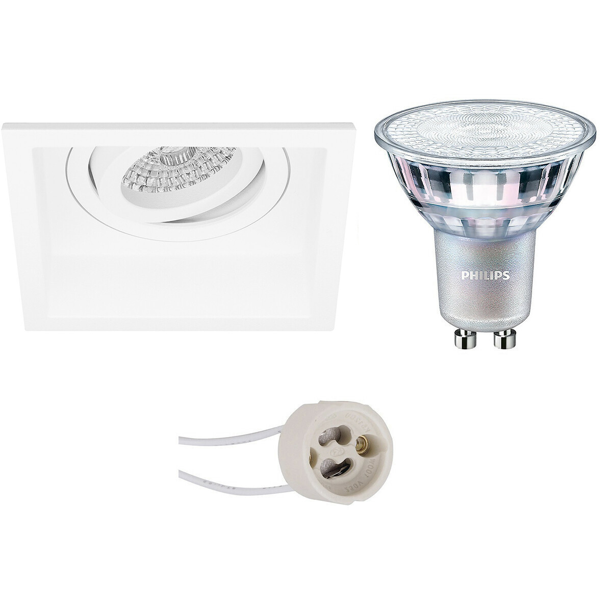 PHILIPS - LED Spot Set - MASTER 927 36D VLE - Pragmi Domy Pro - GU10 Sockel - DimTone Dimmbar - Einbau Quadratisch - Mattweiß - 3.7W - Warmweiß 2200K-2700K - Deep - Kippbar - 105mm