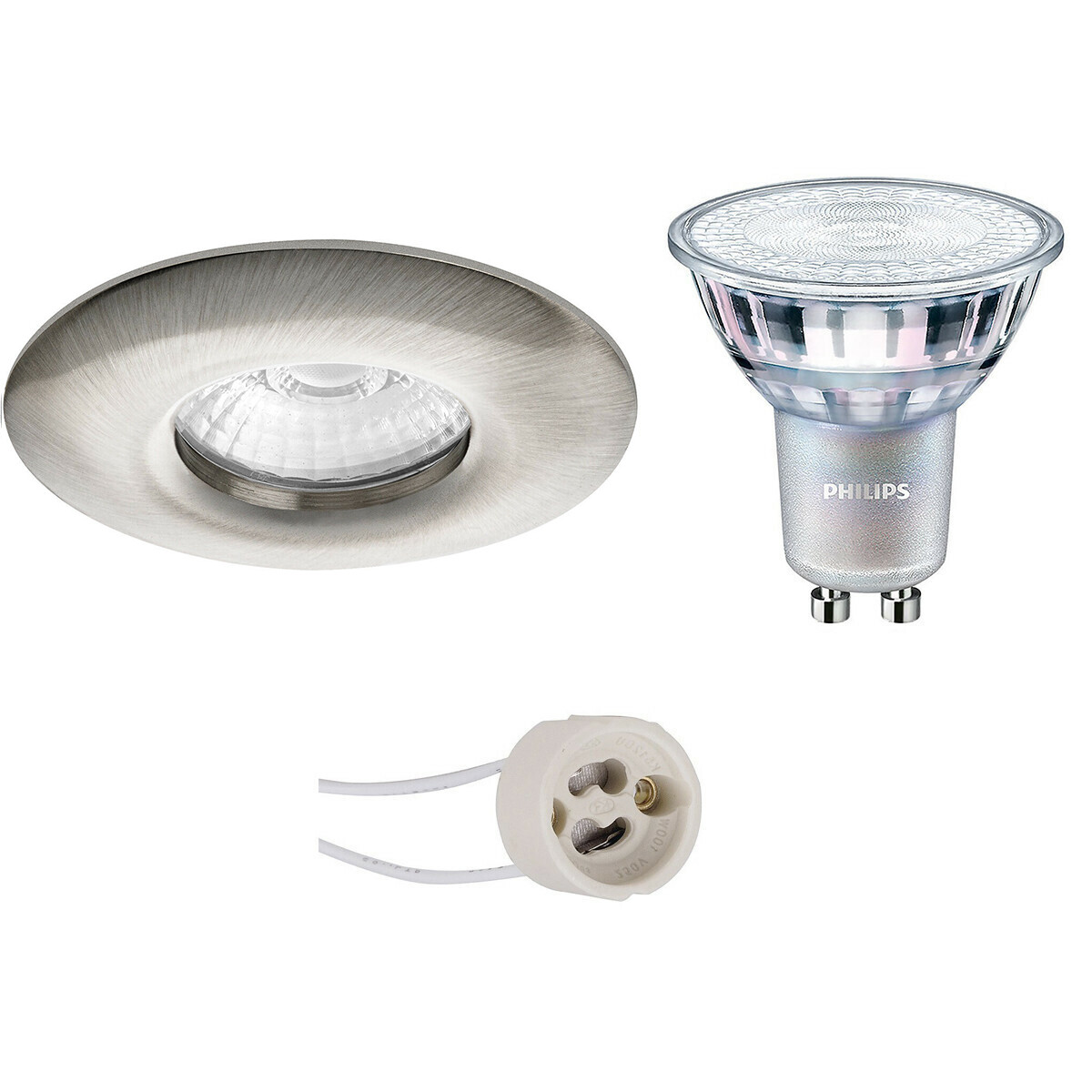 PHILIPS - LED Spot Set - MASTER 927 36D VLE - Pragmi Luno Pro - Wasserdicht IP65 - GU10 Sockel - DimTone Dimmbar - Einbau Rund - Matt Nickel - 3.7W - Warmweiß 2200K-2700K - Ø82mm