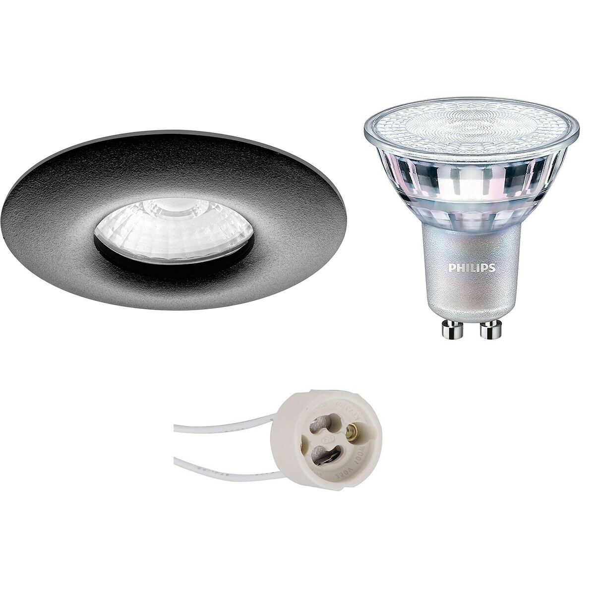 PHILIPS - LED Spot Set - MASTER 927 36D VLE - Pragmi Luno Pro - Wasserdicht IP65 - GU10 Sockel - DimTone Dimmbar - Einbau Rund - Mattschwarz - 3.7W - Warmweiß 2200K-2700K - Ø82mm