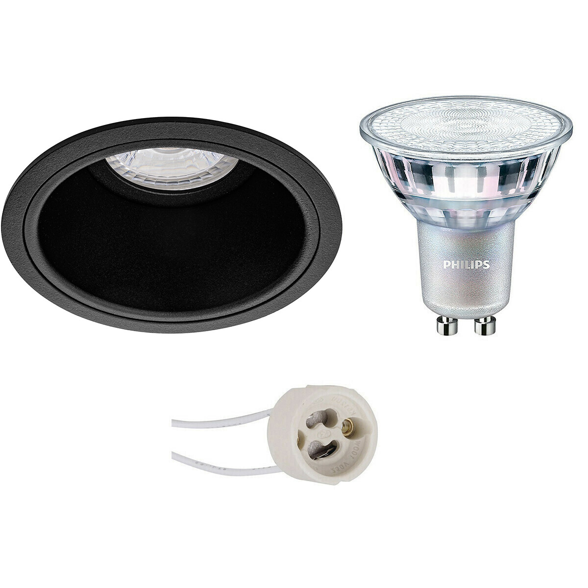 PHILIPS - LED Spot Set - MASTER 927 36D VLE - Pragmi Minko Pro - GU10 Sockel - DimTone Dimmbar - Einbau Rund - Mattschwarz - 4.9W - Warmweiß 2200K-2700K - Deep - Ø90mm