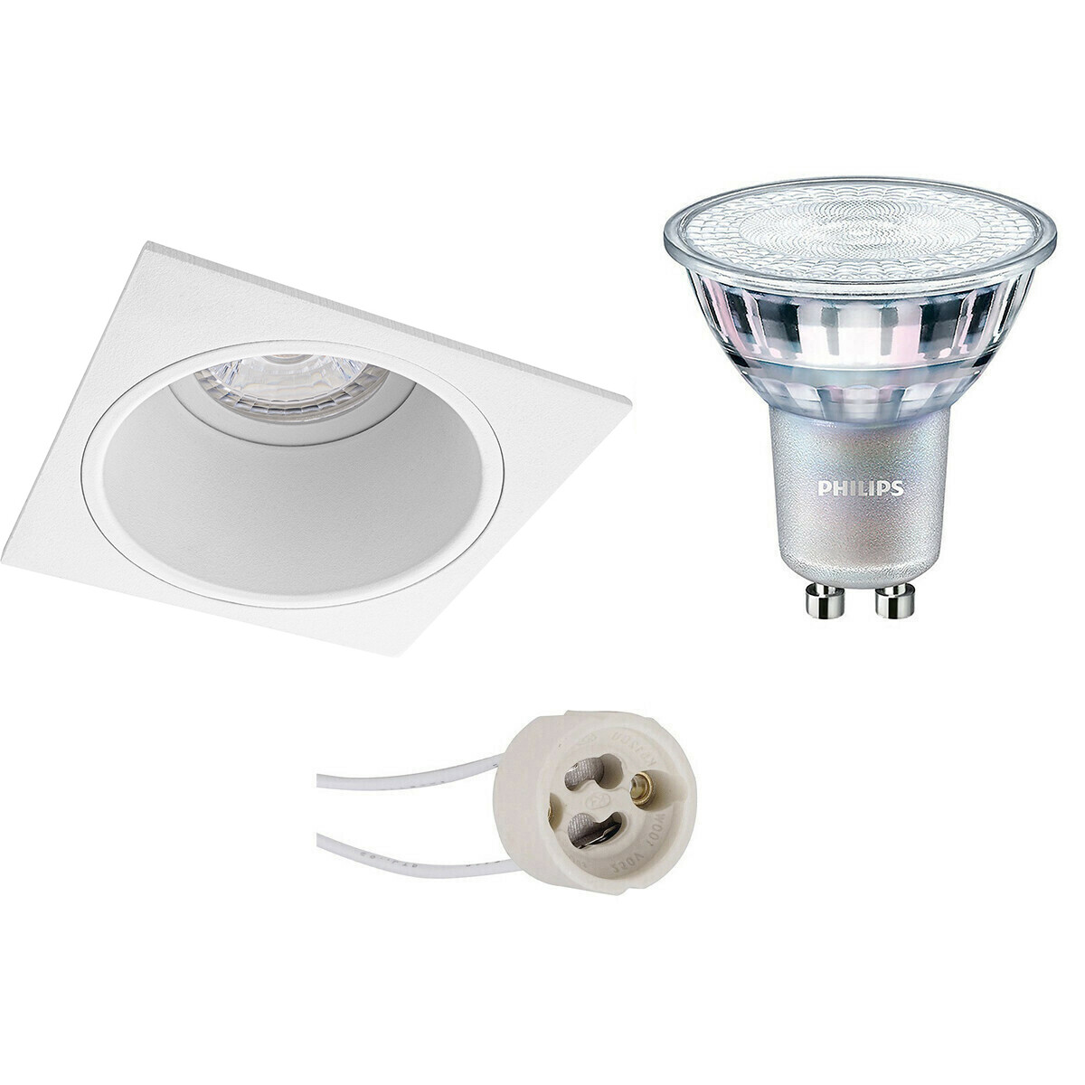 PHILIPS - LED Spot Set - MASTER 927 36D VLE - Pragmi Minko Pro - GU10 Sockel - DimTone Dimmbar - Einbau Quadratisch - Mattweiß - 4.9W - Warmweiß 2200K-2700K - Deep - 90mm