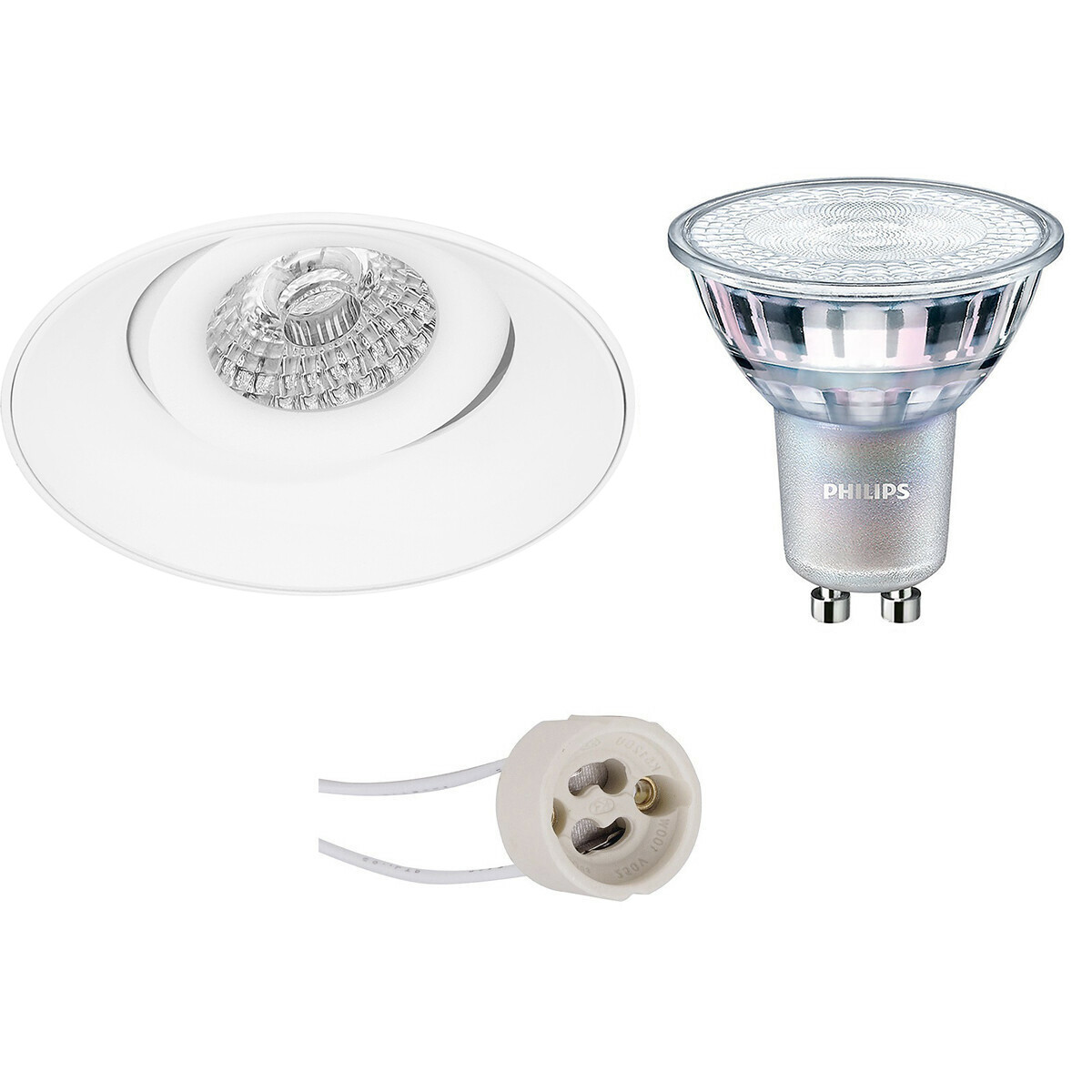 PHILIPS - LED Spot Set - MASTER 927 36D VLE - Pragmi Nivas Pro - GU10 Sockel - DimTone Dimmbar - Einbau Rund - Mattweiß - 3.7W - Warmweiß 2200K-2700K - Trimless - Kippbar - Ø150mm