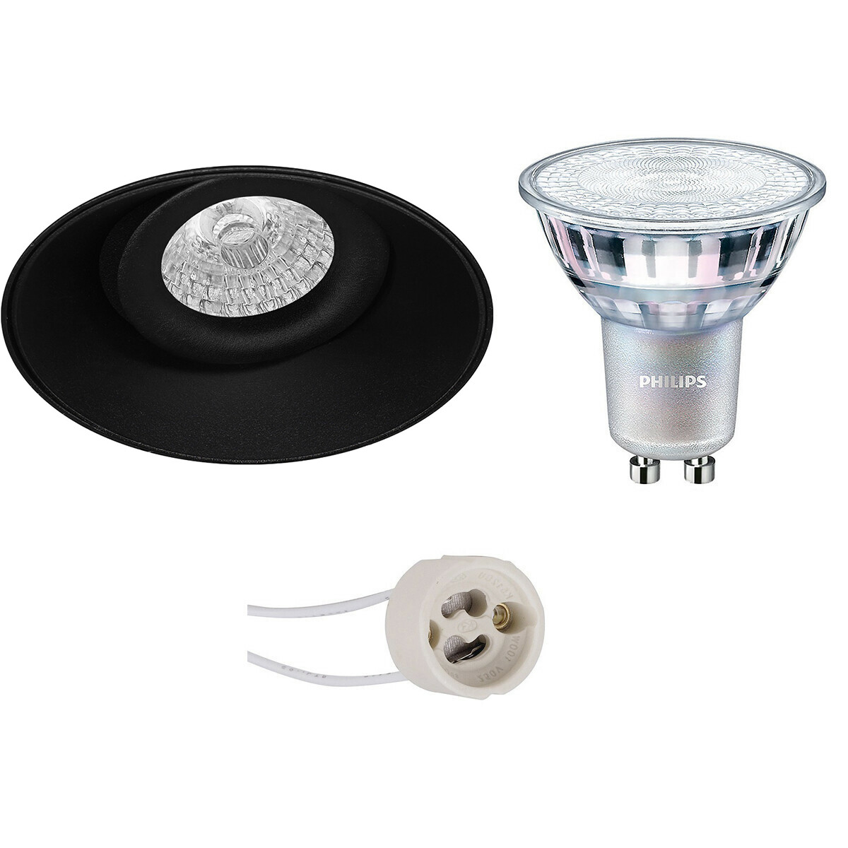 PHILIPS - LED Spot Set - MASTER 927 36D VLE - Pragmi Nivas Pro - GU10 Sockel - DimTone Dimmbar - Einbau Rund - Mattschwarz - 3.7W - Warmweiß 2200K-2700K - Trimless - Kippbar - Ø150mm