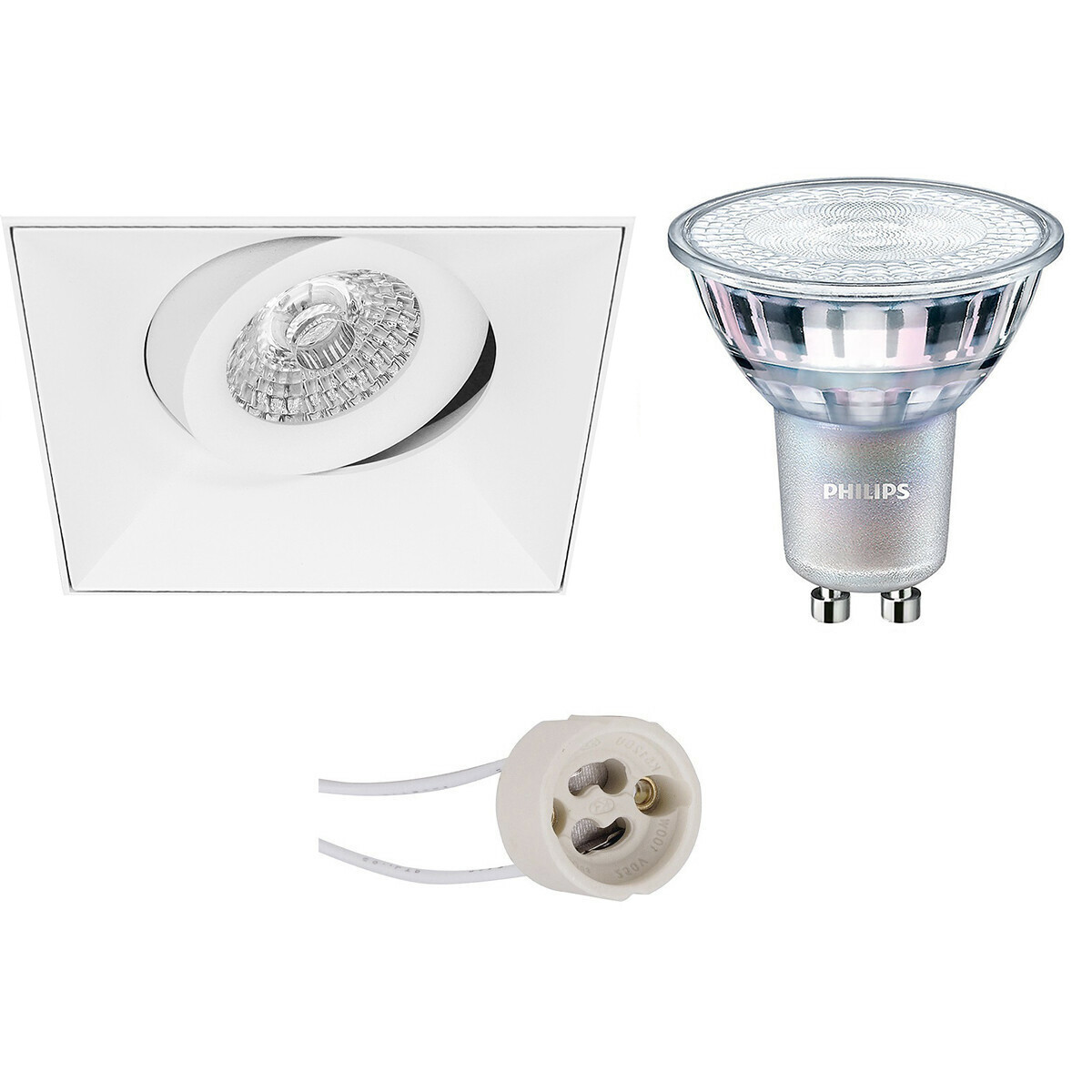 PHILIPS - LED Spot Set - MASTER 927 36D VLE - Pragmi Nivas Pro - GU10 Sockel - DimTone Dimmbar - Einbau Quadratisch - Mattweiß - 3.7W - Warmweiß 2200K-2700K - Trimless - Kippbar - 150mm