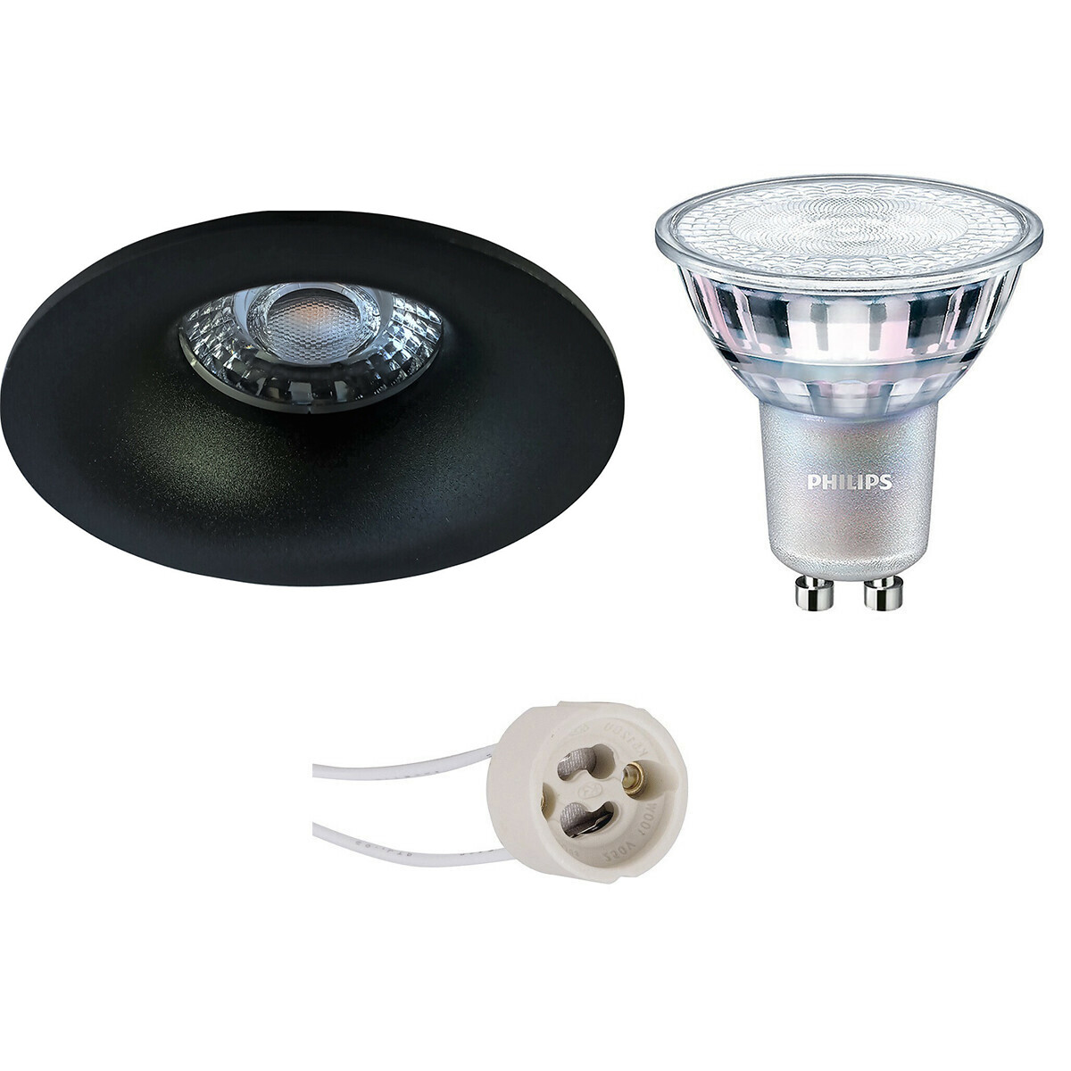 PHILIPS - LED Spot Set - MASTER 927 36D VLE - Pragmi Nora Pro - GU10 Sockel - DimTone Dimmbar - Einbau Rund - Mattschwarz - 3.7W - Warmweiß 2200K-2700K - Ø82mm