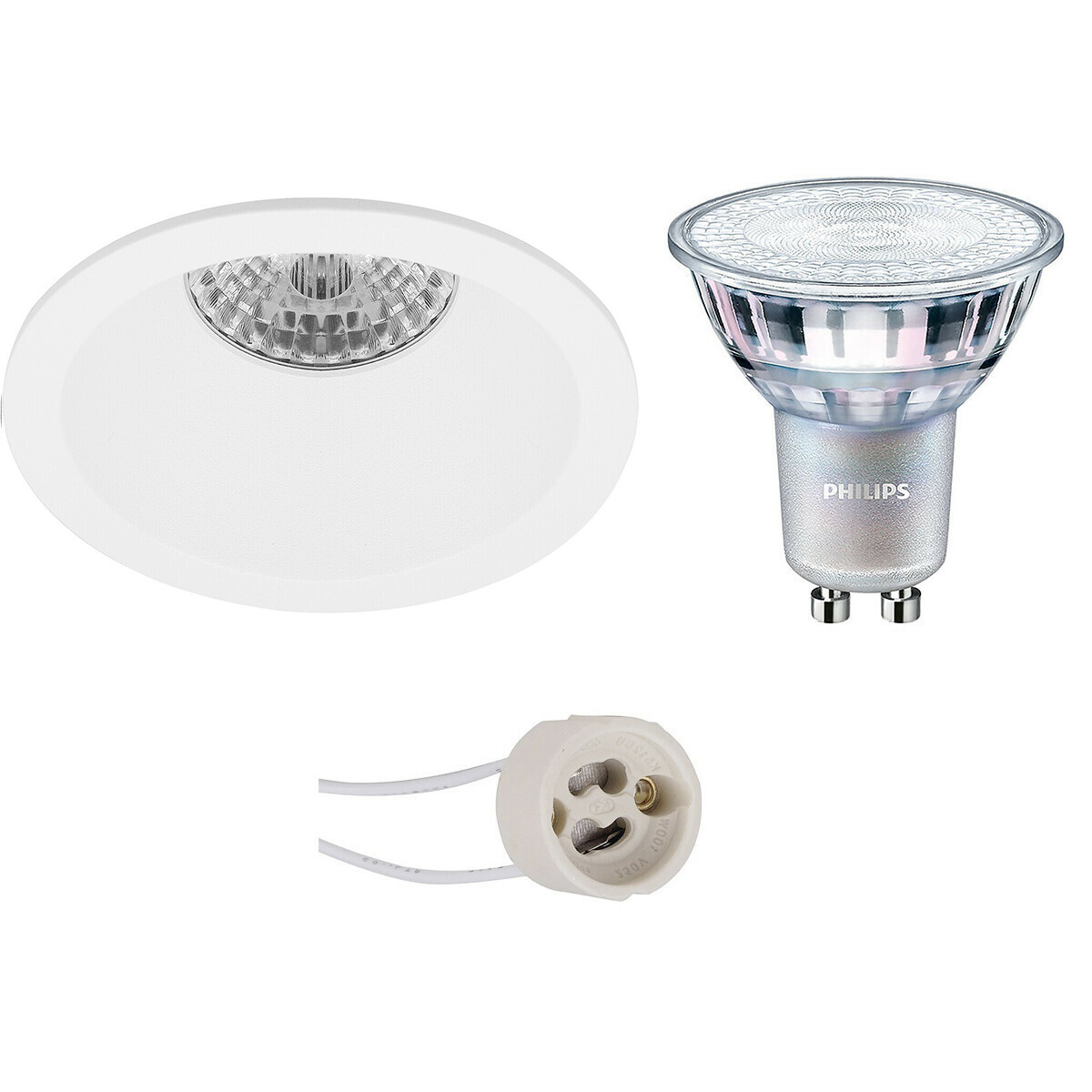 PHILIPS - LED Spot Set - MASTER 927 36D VLE - Pragmi Pollon Pro - GU10 Sockel - DimTone Dimmbar - Einbau Rund - Mattweiß - 3.7W - Warmweiß 2200K-2700K - Deep - Ø82mm