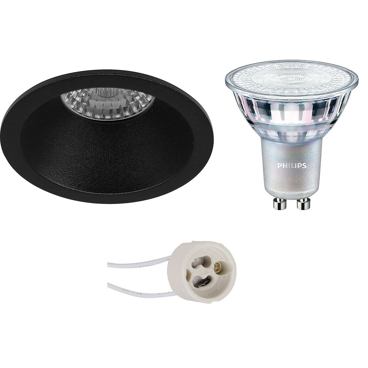 PHILIPS - LED Spot Set - MASTER 927 36D VLE - Pragmi Pollon Pro - GU10 Sockel - DimTone Dimmbar - Einbau Rund - Mattschwarz - 3.7W - Warmweiß 2200K-2700K - Deep - Ø82mm