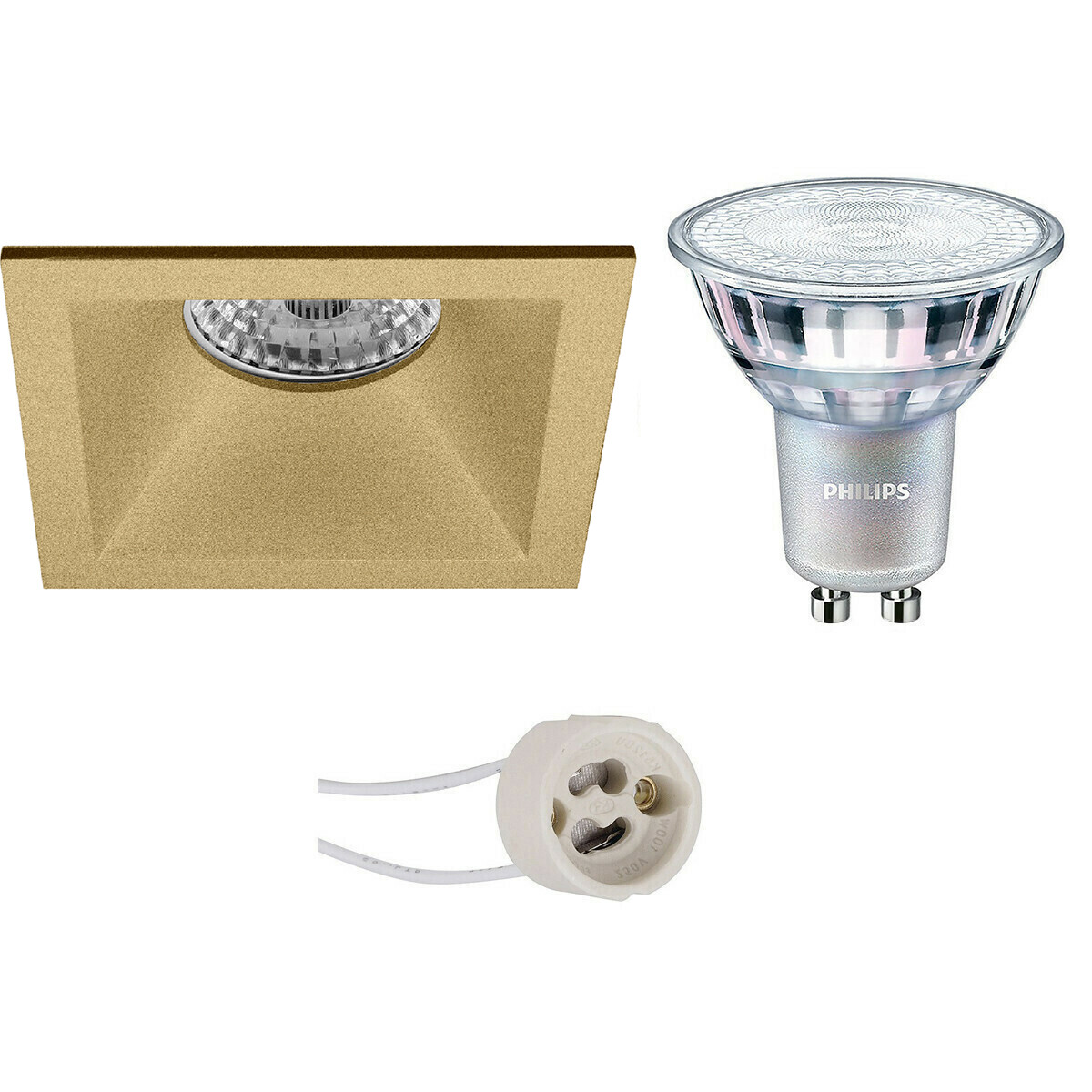 LED Spot Set - Pragmi Pollon Pro - GU10 Fassung - Einbau Quadrat - Matt Gold - Vertieft - 82mm - Philips - MASTER 927 36D VLE - 3.7W - Warmweiß 2200K-2700K - DimTone dimmbar