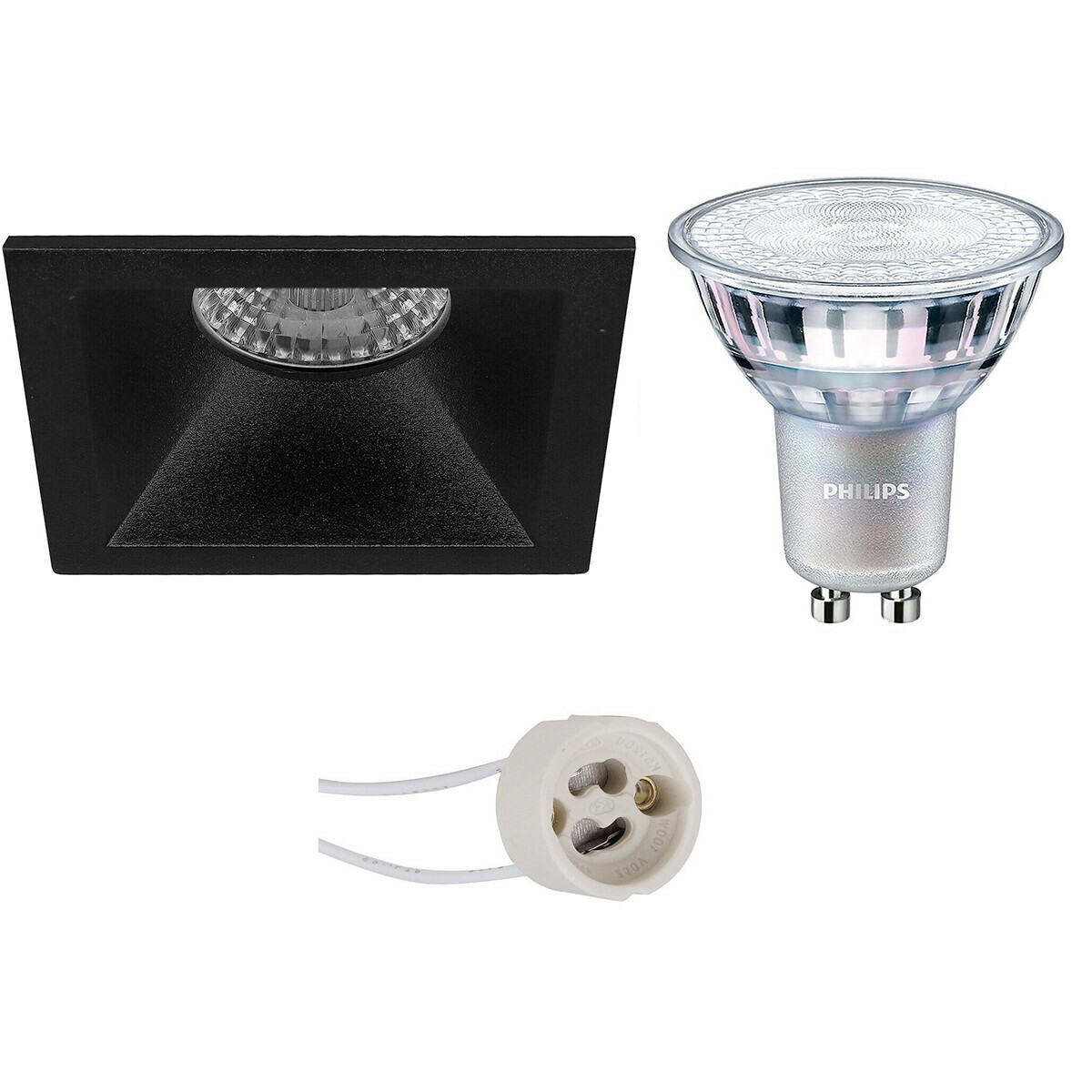 PHILIPS - LED Spot Set - MASTER 927 36D VLE - Pragmi Pollon Pro - GU10 Sockel - DimTone Dimmbar - Einbau Quadratisch - Mattschwarz - 4.9W - Warmweiß 2200K-2700K - Deep - 82mm