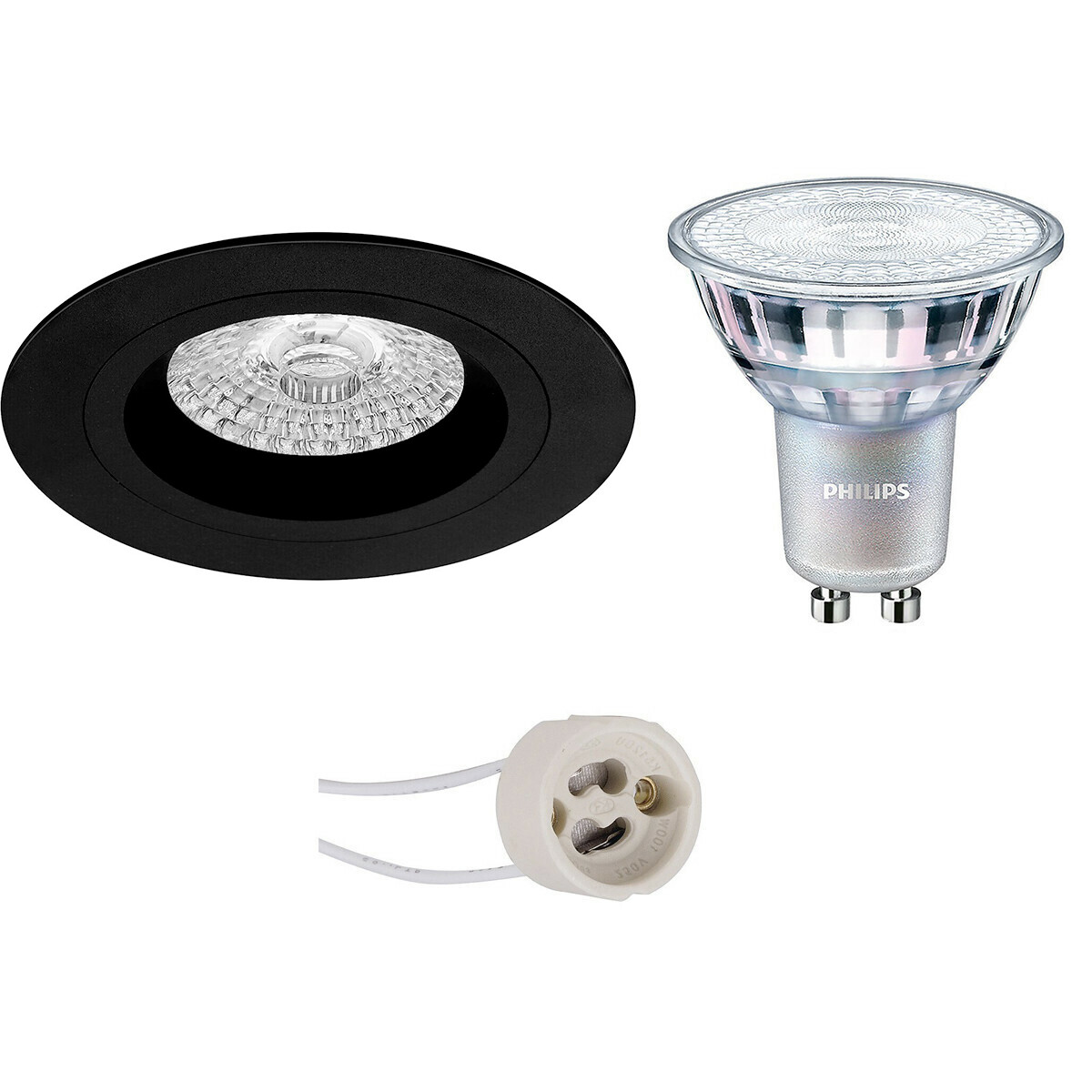 PHILIPS - LED Spot Set - MASTER 927 36D VLE - Pragmi Rodos Pro - GU10 Sockel - DimTone Dimmbar - Einbau Rund - Mattschwarz - 3.7W - Warmweiß 2200K-2700K - Ø93mm