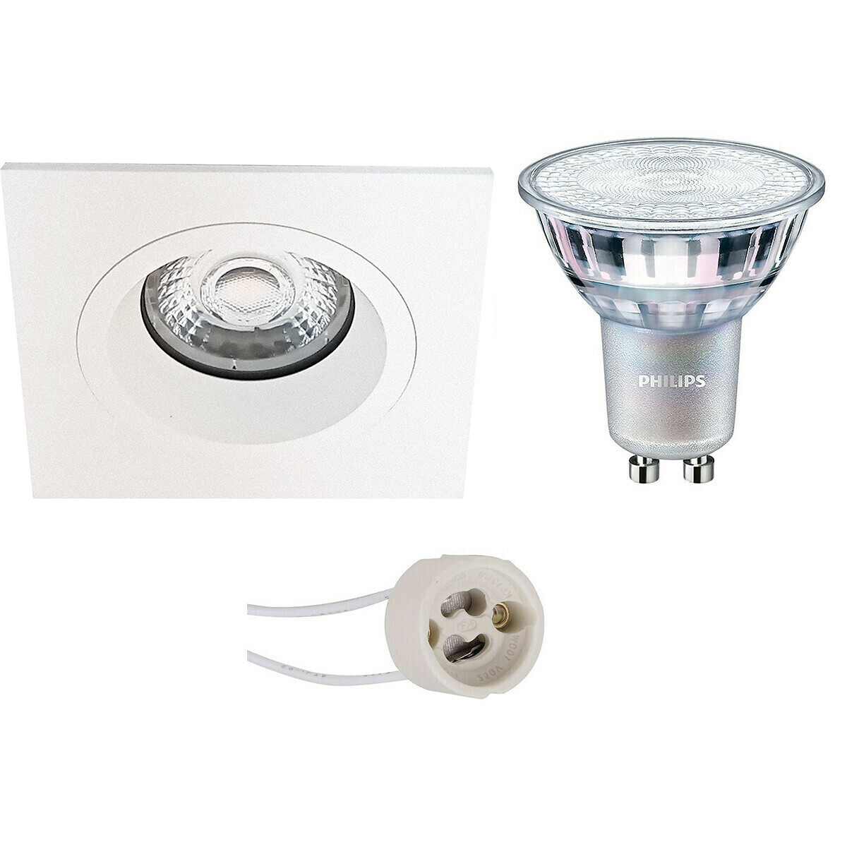 PHILIPS - LED Spot Set - MASTER 927 36D VLE - Pragmi Rodos Pro - GU10 Sockel - DimTone Dimmbar - Einbau Quadratisch - Mattweiß - 4.9W - Warmweiß 2200K-2700K - 93mm