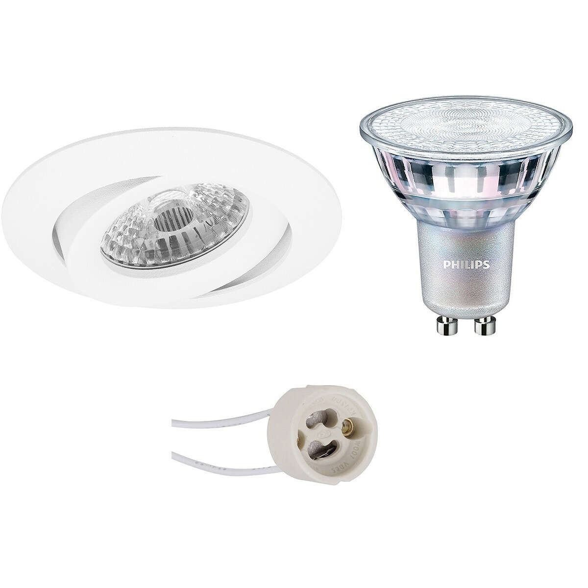 PHILIPS - LED Spot Set - MASTER 927 36D VLE - Pragmi Uranio Pro - GU10 Sockel - DimTone Dimmbar - Einbau Rund - Mattweiß - 3.7W - Warmweiß 2200K-2700K - Kippbar - Ø82mm