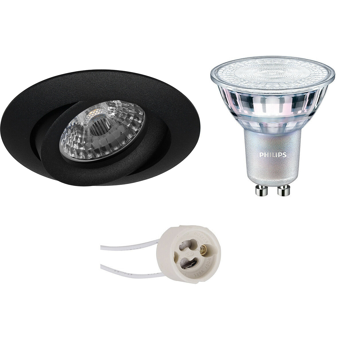 PHILIPS - LED Spot Set - MASTER 927 36D VLE - Pragmi Uranio Pro - GU10 Sockel - DimTone Dimmbar - Einbau Rund - Mattschwarz - 3.7W - Warmweiß 2200K-2700K - Kippbar - Ø82mm