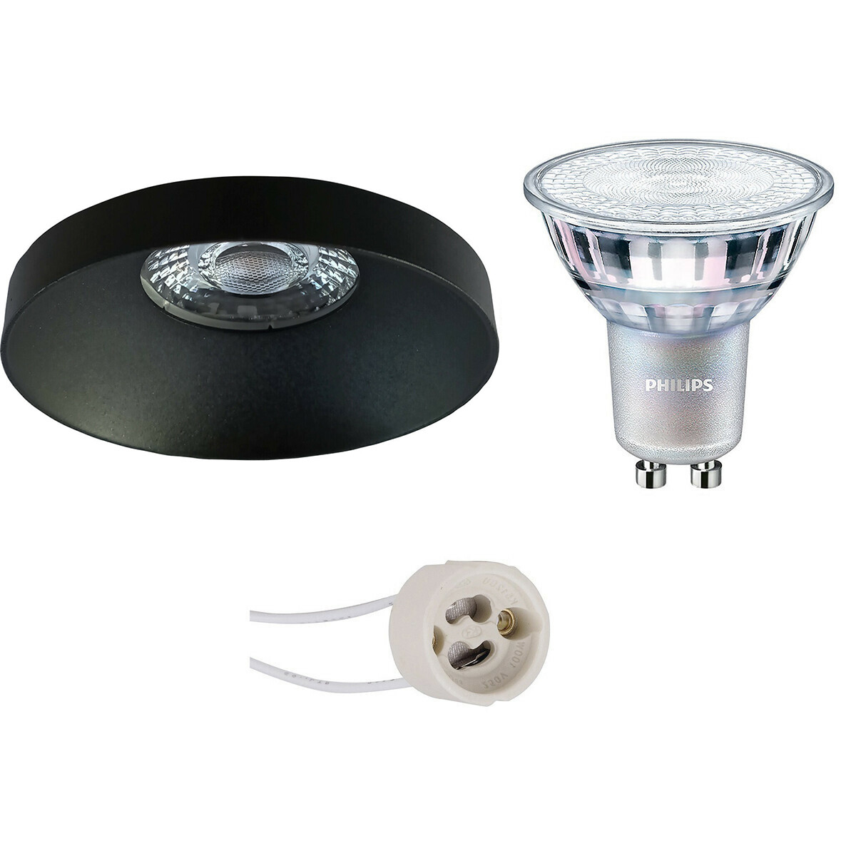 PHILIPS - LED Spot Set - MASTER 927 36D VLE - Pragmi Vrito Pro - GU10 Sockel - DimTone Dimmbar - Einbau Rund - Mattschwarz - 3.7W - Warmweiß 2200K-2700K - Ø82mm