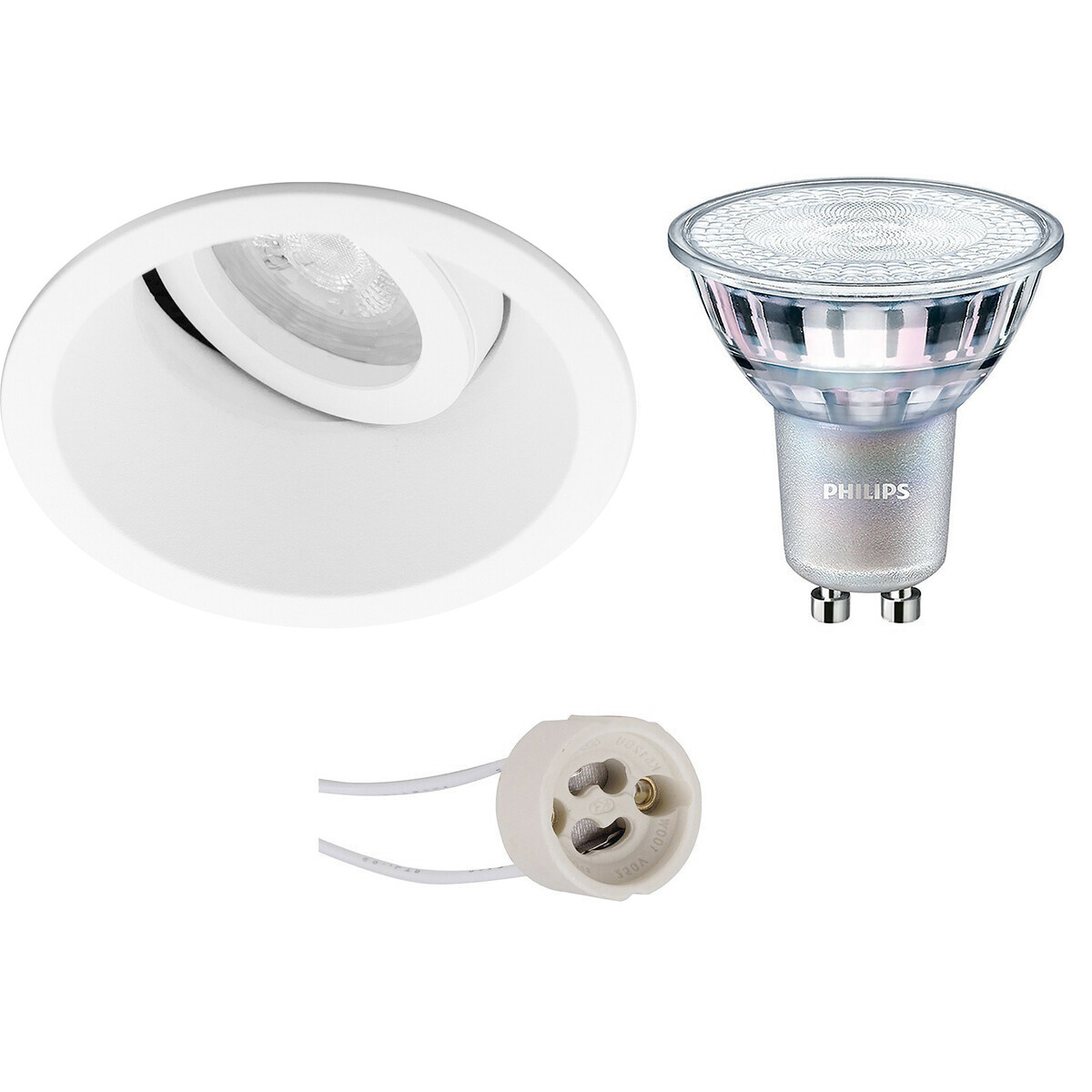 PHILIPS - LED Spot Set - MASTER 927 36D VLE - Pragmi Zano Pro - GU10 Sockel - DimTone Dimmbar - Einbau Rund - Mattweiß - 3.7W - Warmweiß 2200K-2700K - Kippbar - Ø93mm