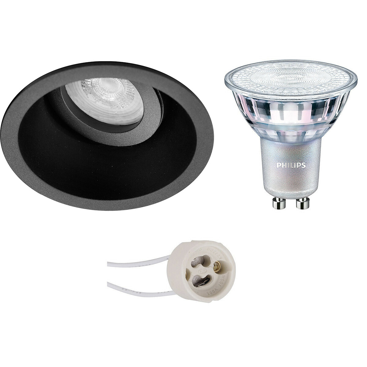 PHILIPS - LED Spot Set - MASTER 927 36D VLE - Pragmi Zano Pro - GU10 Sockel - DimTone Dimmbar - Einbau Rund - Mattschwarz - 3.7W - Warmweiß 2200K-2700K - Kippbar - Ø93mm