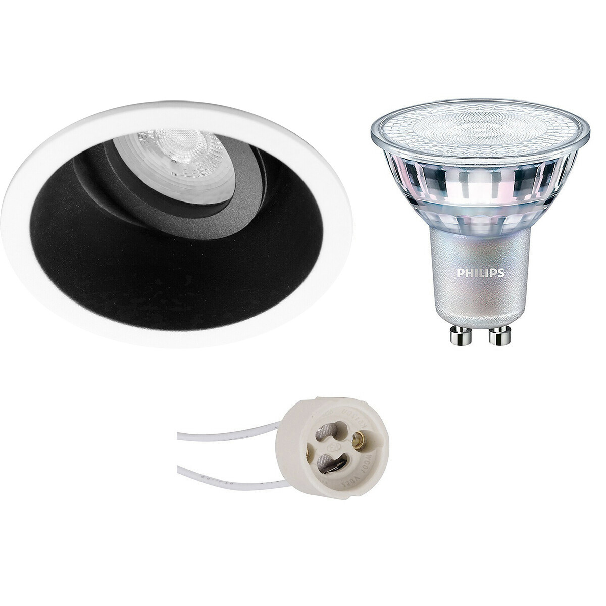 PHILIPS - LED Spot Set - MASTER 927 36D VLE - Pragmi Zano Pro - GU10 Sockel - DimTone Dimmbar - Einbau Rund - Mattschwarz/Weiß - 4.9W - Warmweiß 2200K-2700K - Kippbar - Ø93mm