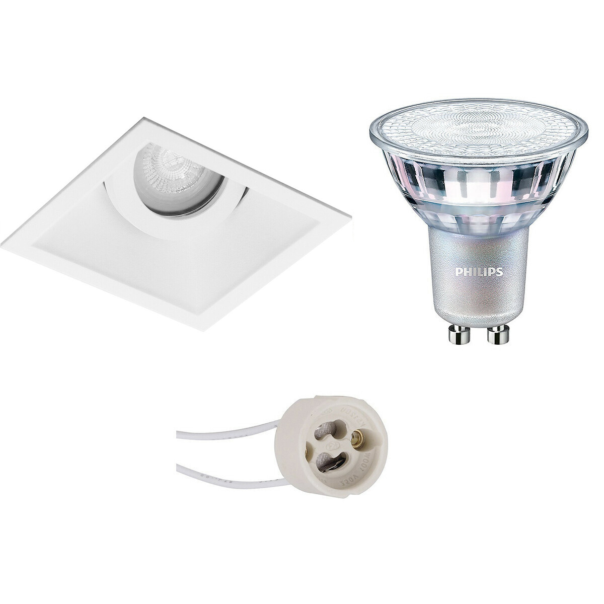 PHILIPS - LED Spot Set - MASTER 927 36D VLE - Pragmi Zano Pro - GU10 Sockel - DimTone Dimmbar - Einbau Quadratisch - Mattweiß - 3.7W - Warmweiß 2200K-2700K - Kippbar - 93mm